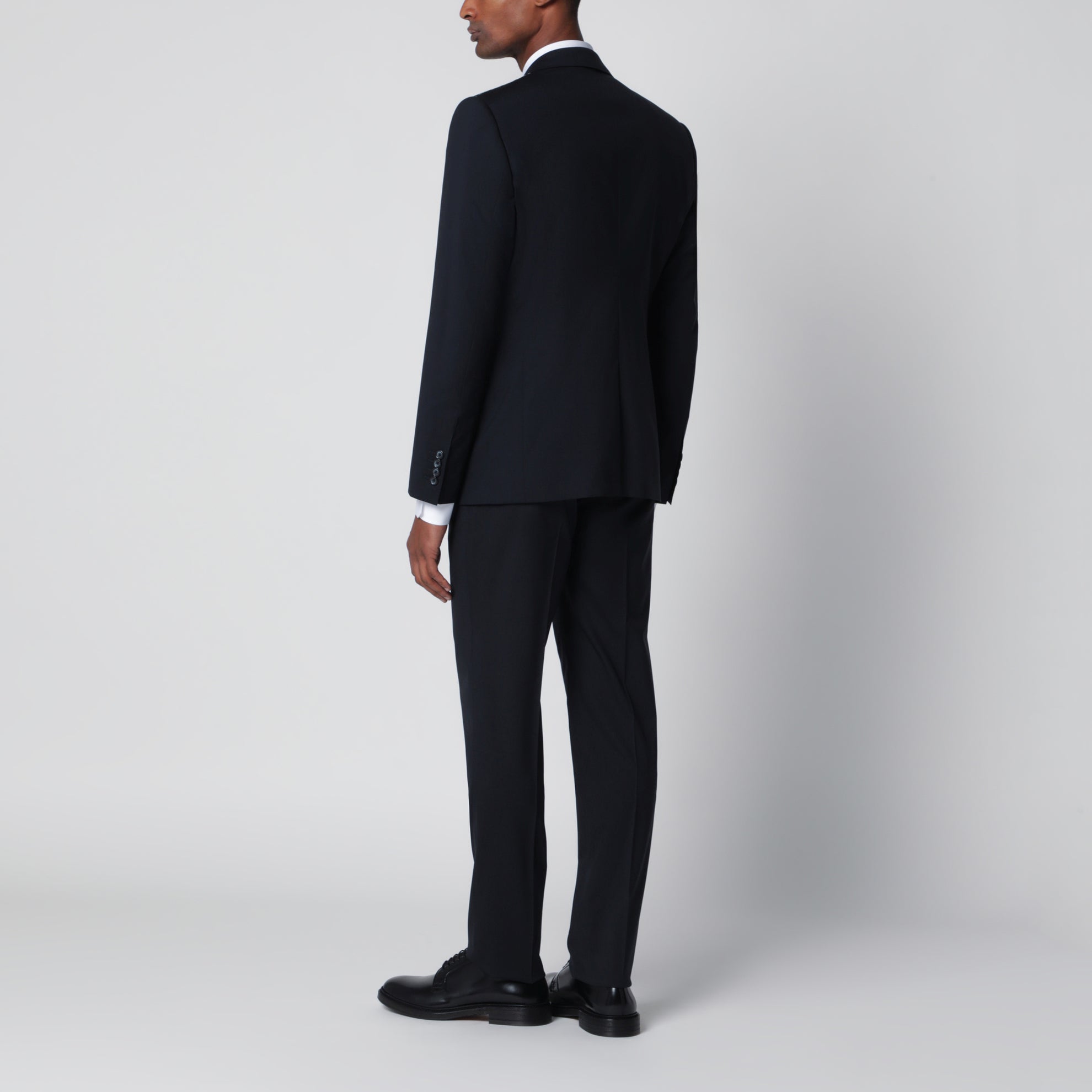 Costume droit en laine extensible bleu