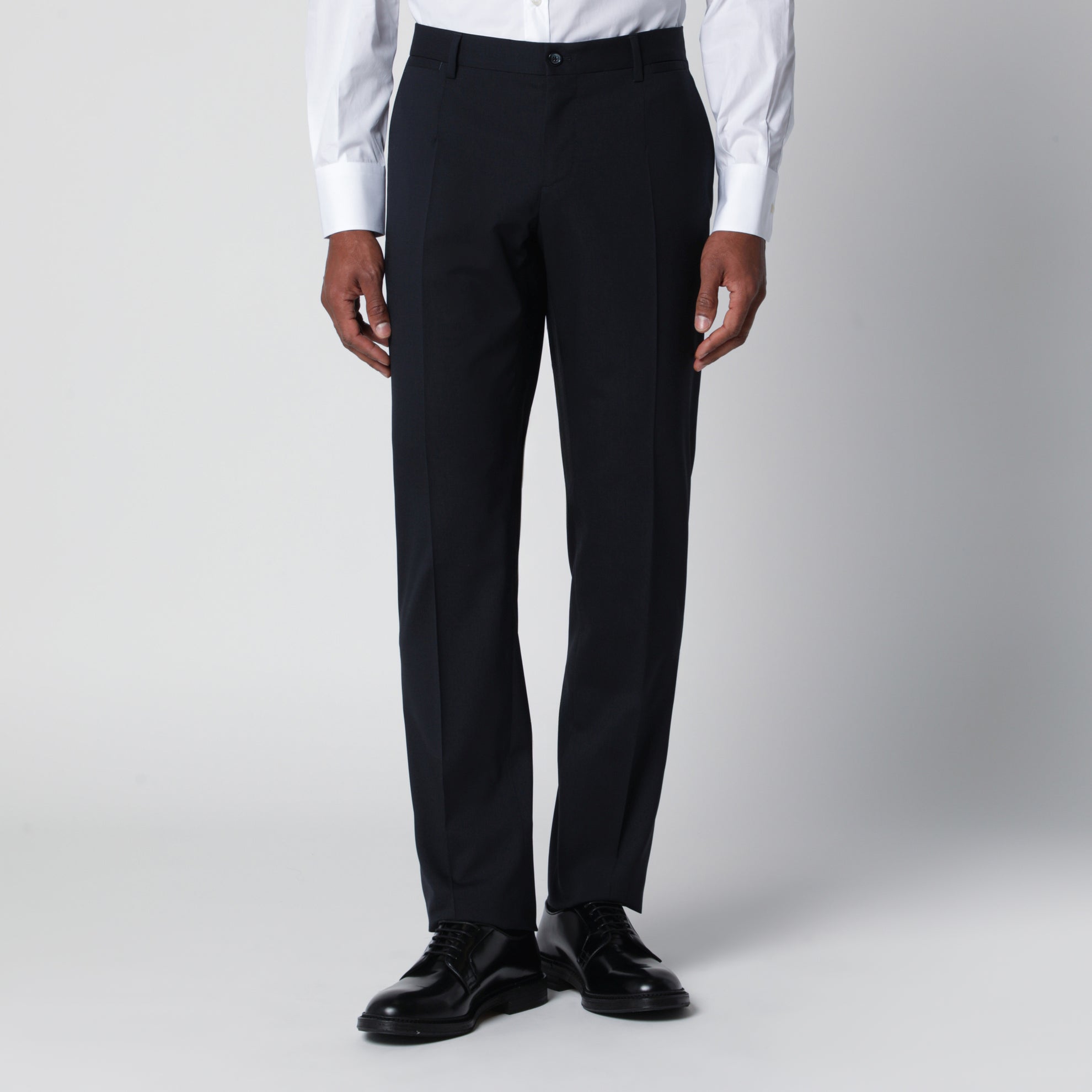 Costume droit en laine extensible bleu
