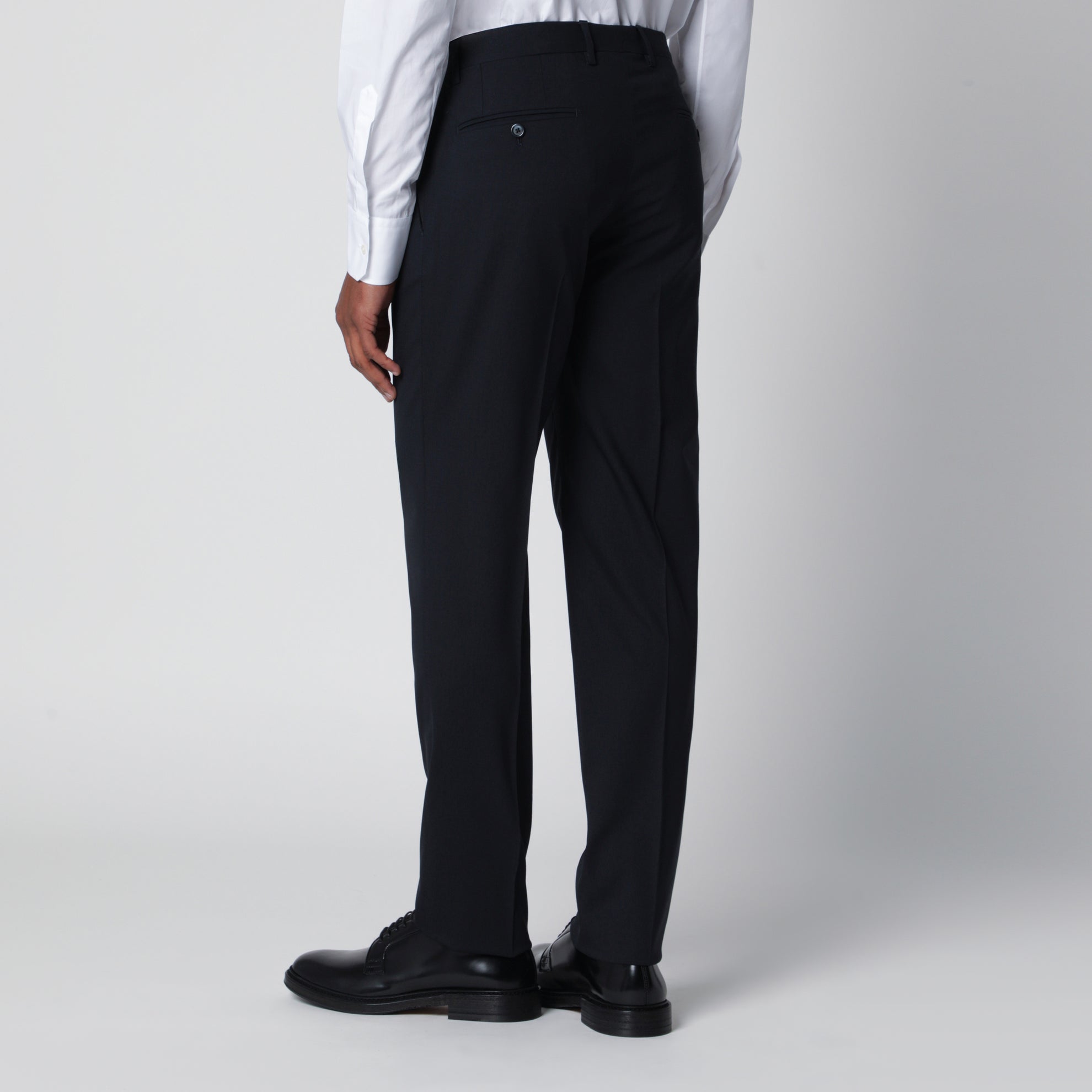 Costume droit en laine extensible bleu