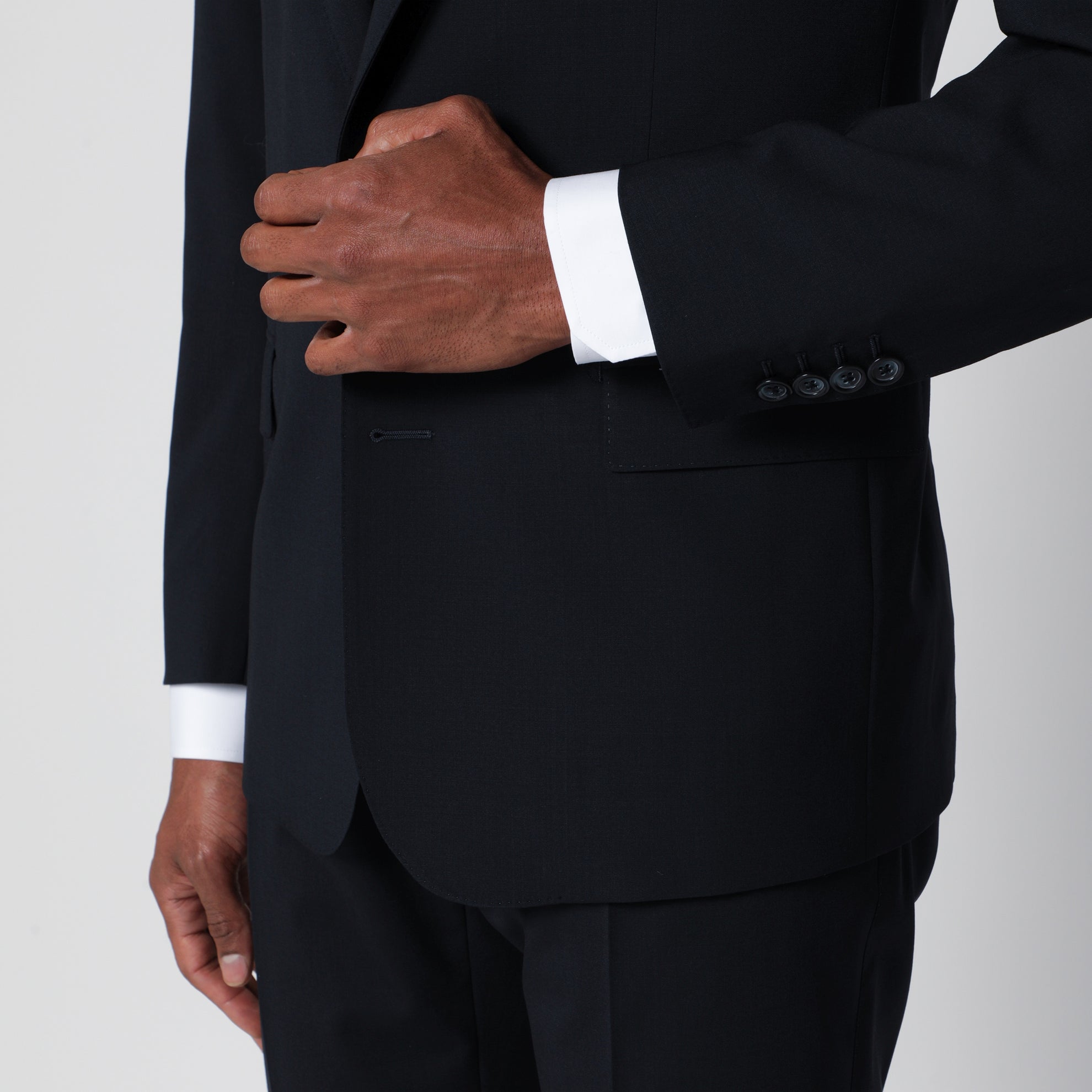 Costume droit en laine extensible bleu