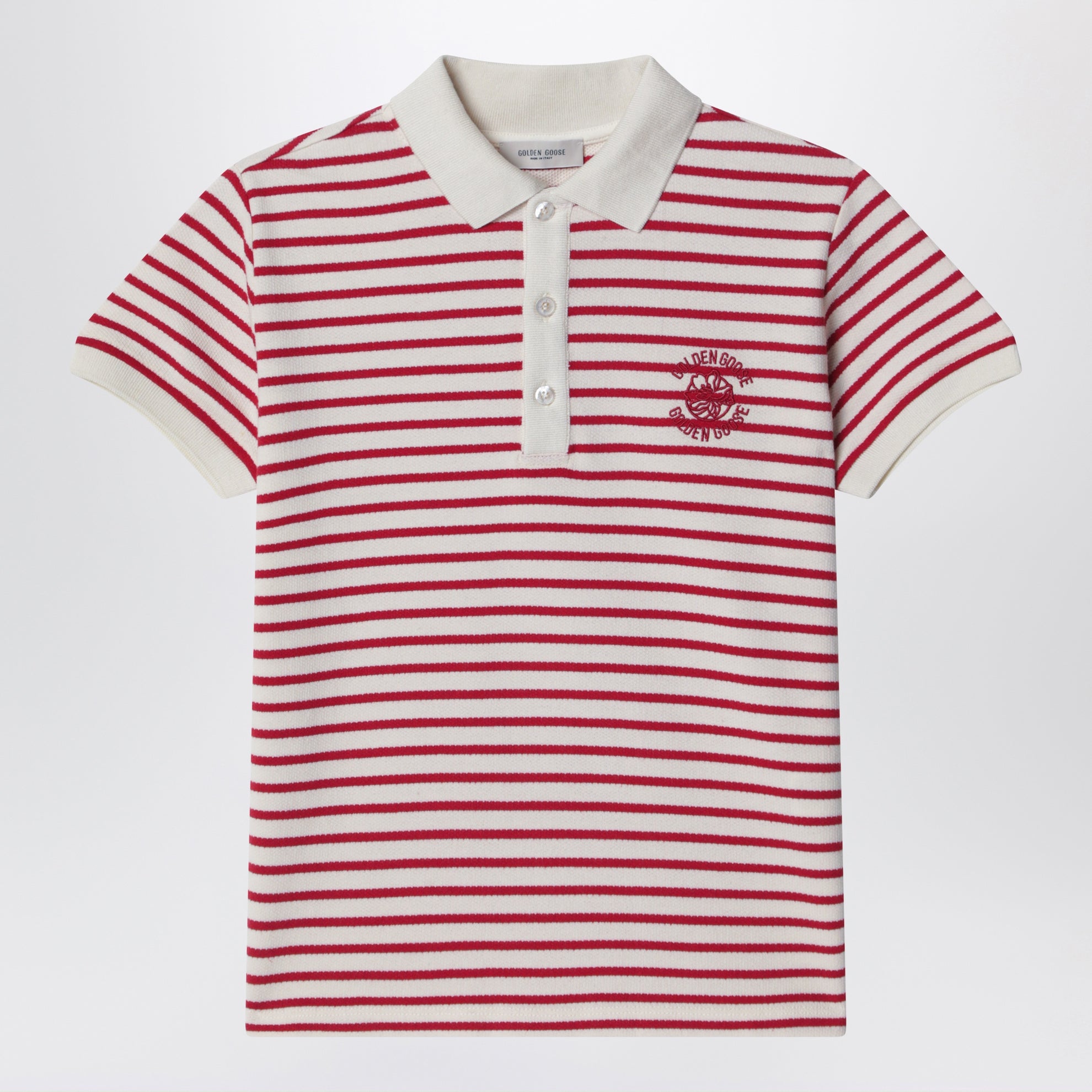Polo rayé blanc/rouge avec broderie du logo