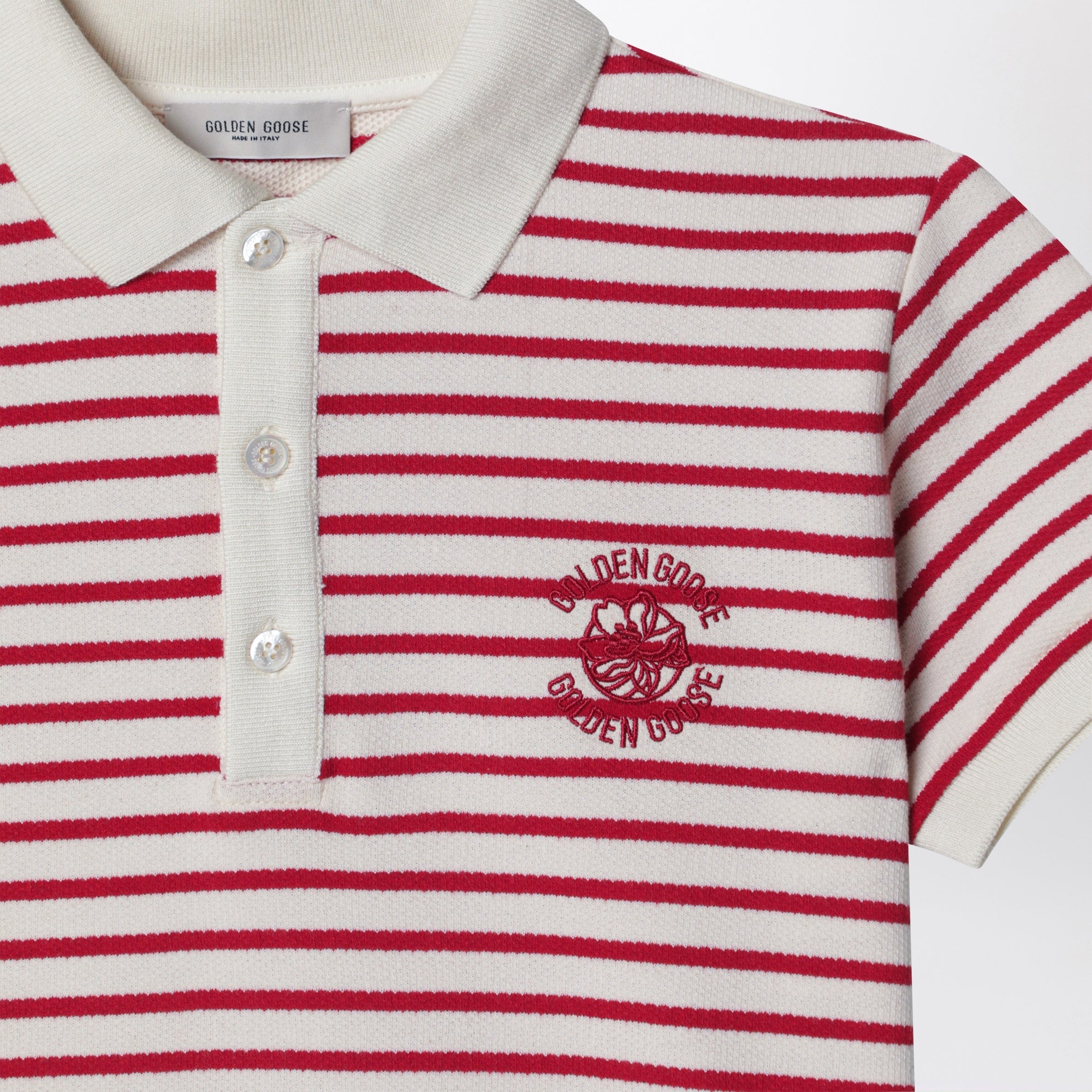 Polo rayé blanc/rouge avec broderie du logo
