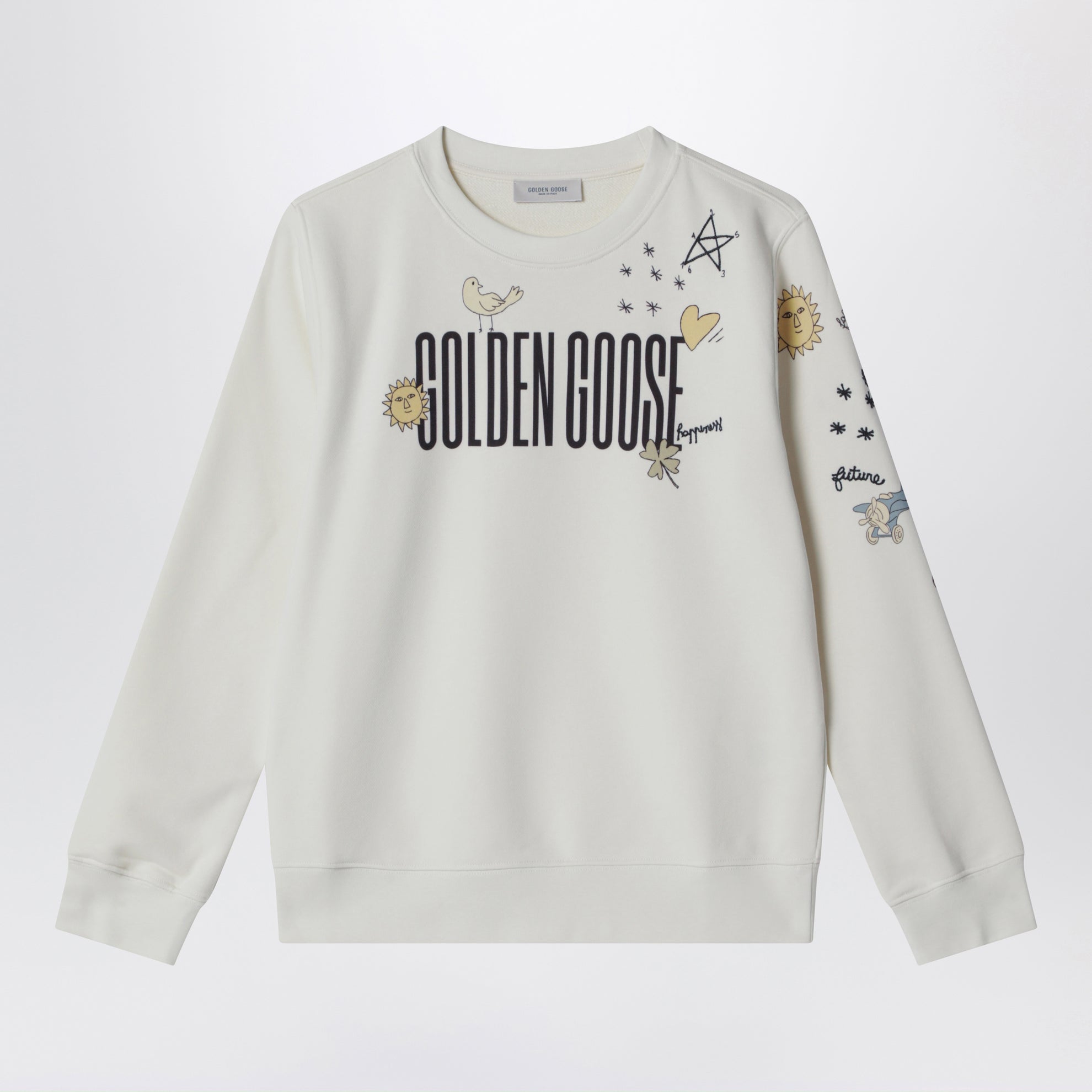 Felpa bianca con stampa logo in cotone