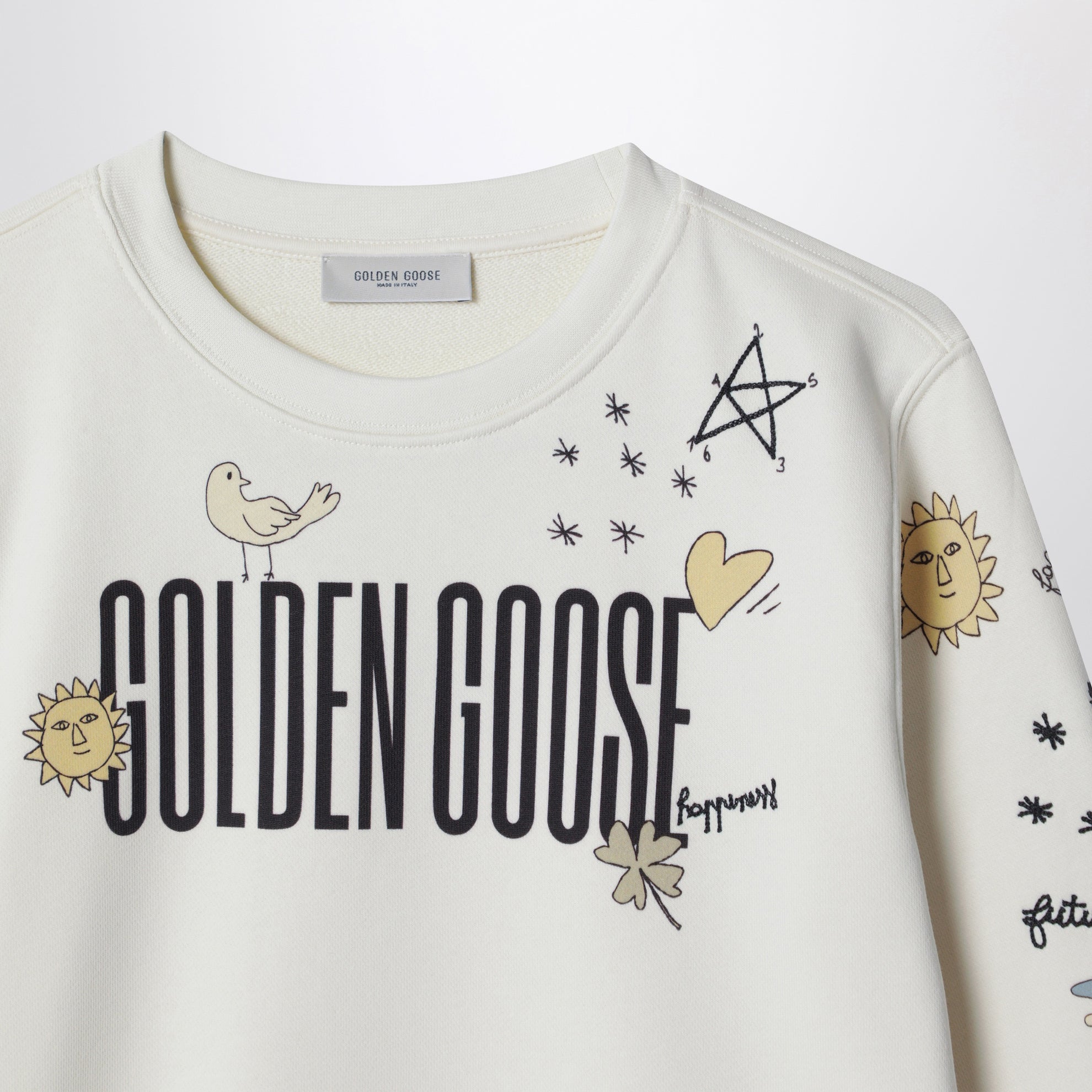 Felpa bianca con stampa logo in cotone