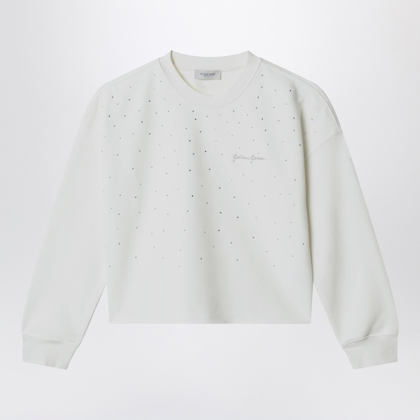 White cotton sweatshirt with rhinestones