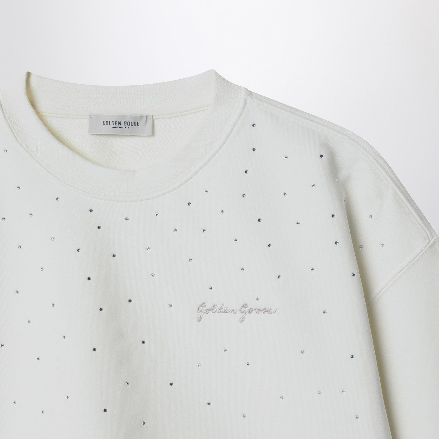 White cotton sweatshirt with rhinestones