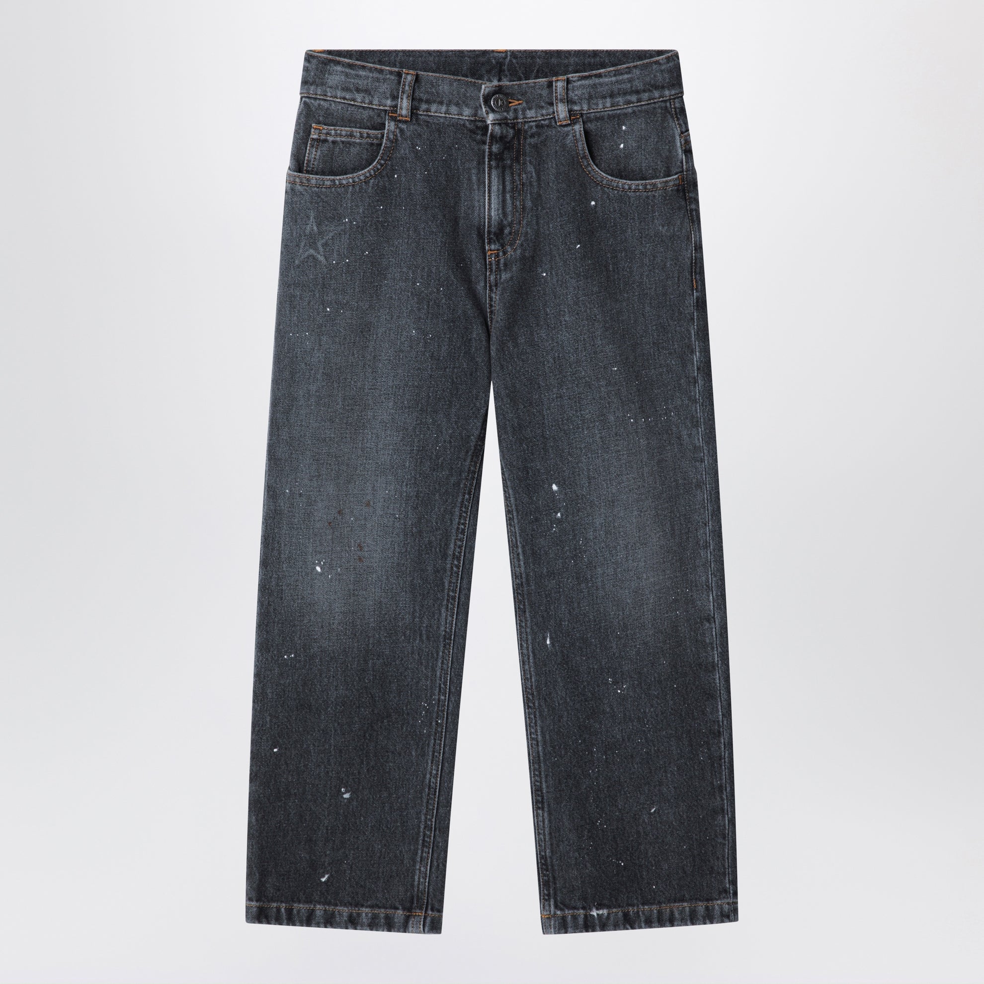 Jeans nero in denim slavato con schizzi