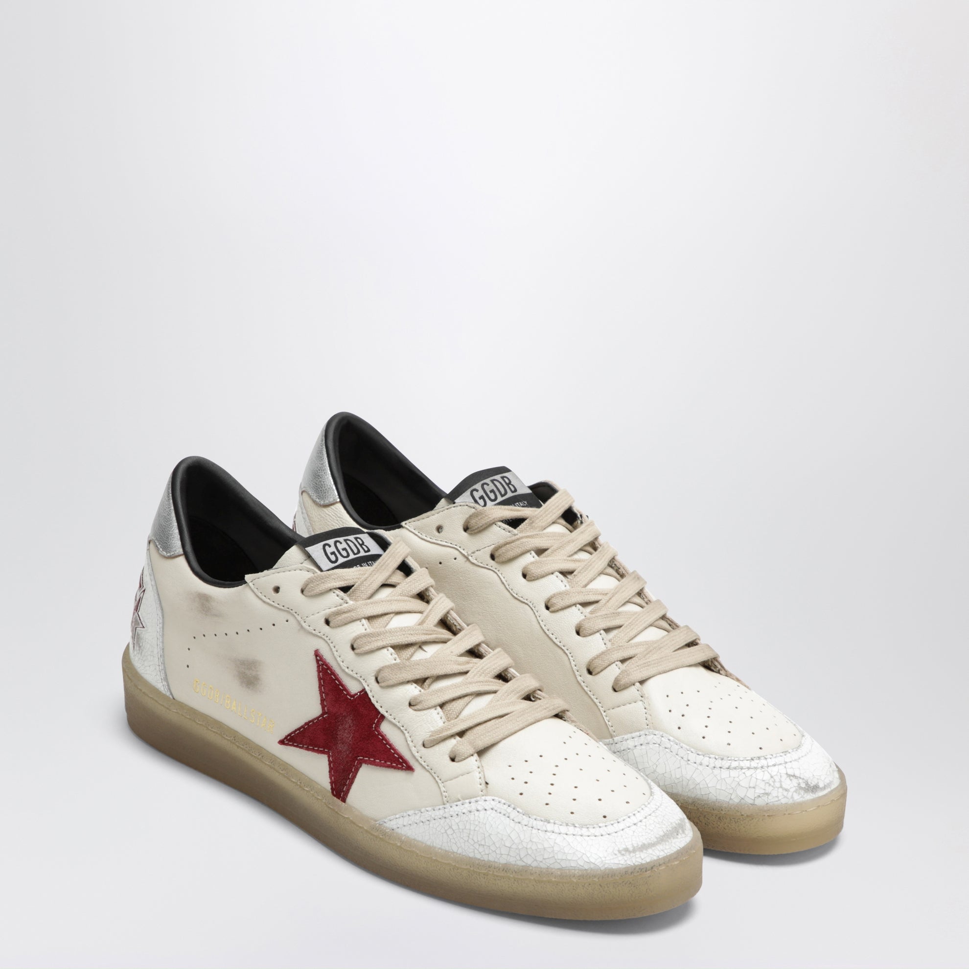 Ball Star sneakers in butter beige/white/red