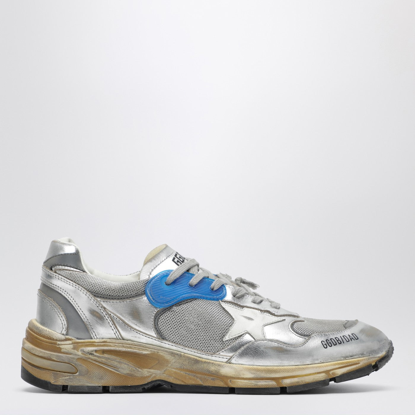 Sneakers Dad-Star en cuir laminé argenté et mesh