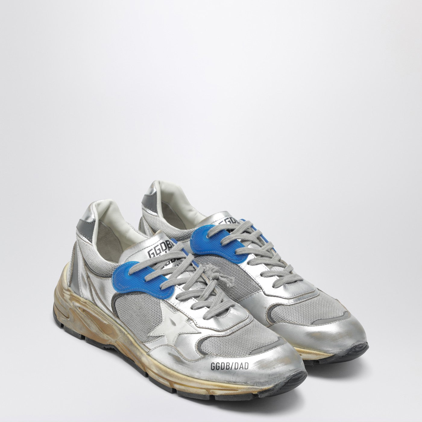 Sneakers Dad-Star en cuir laminé argenté et mesh