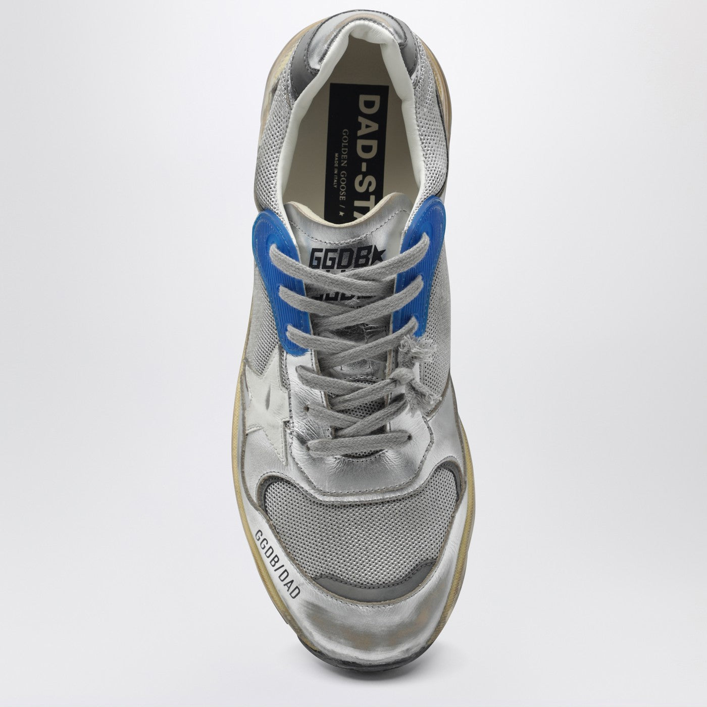 Sneakers Dad-Star en cuir laminé argenté et mesh
