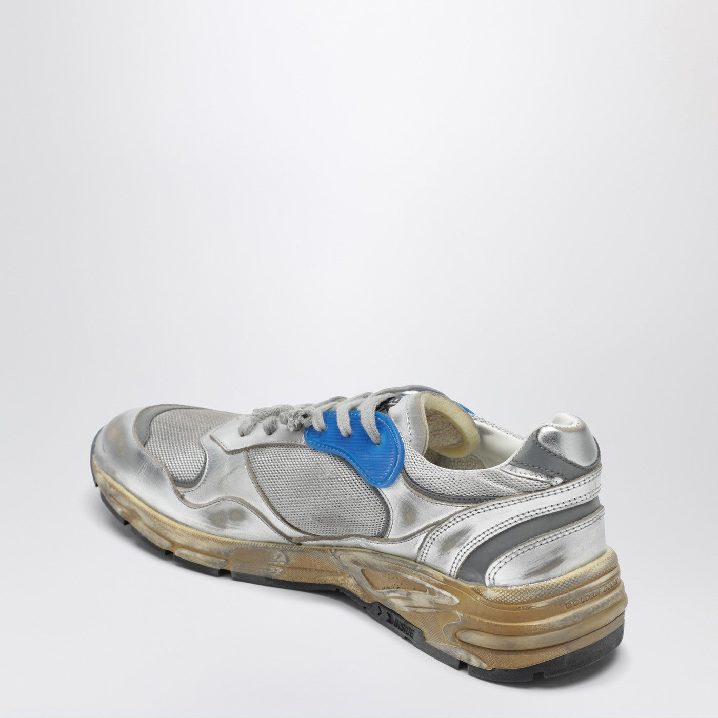 Sneakers Dad-Star en cuir laminé argenté et mesh