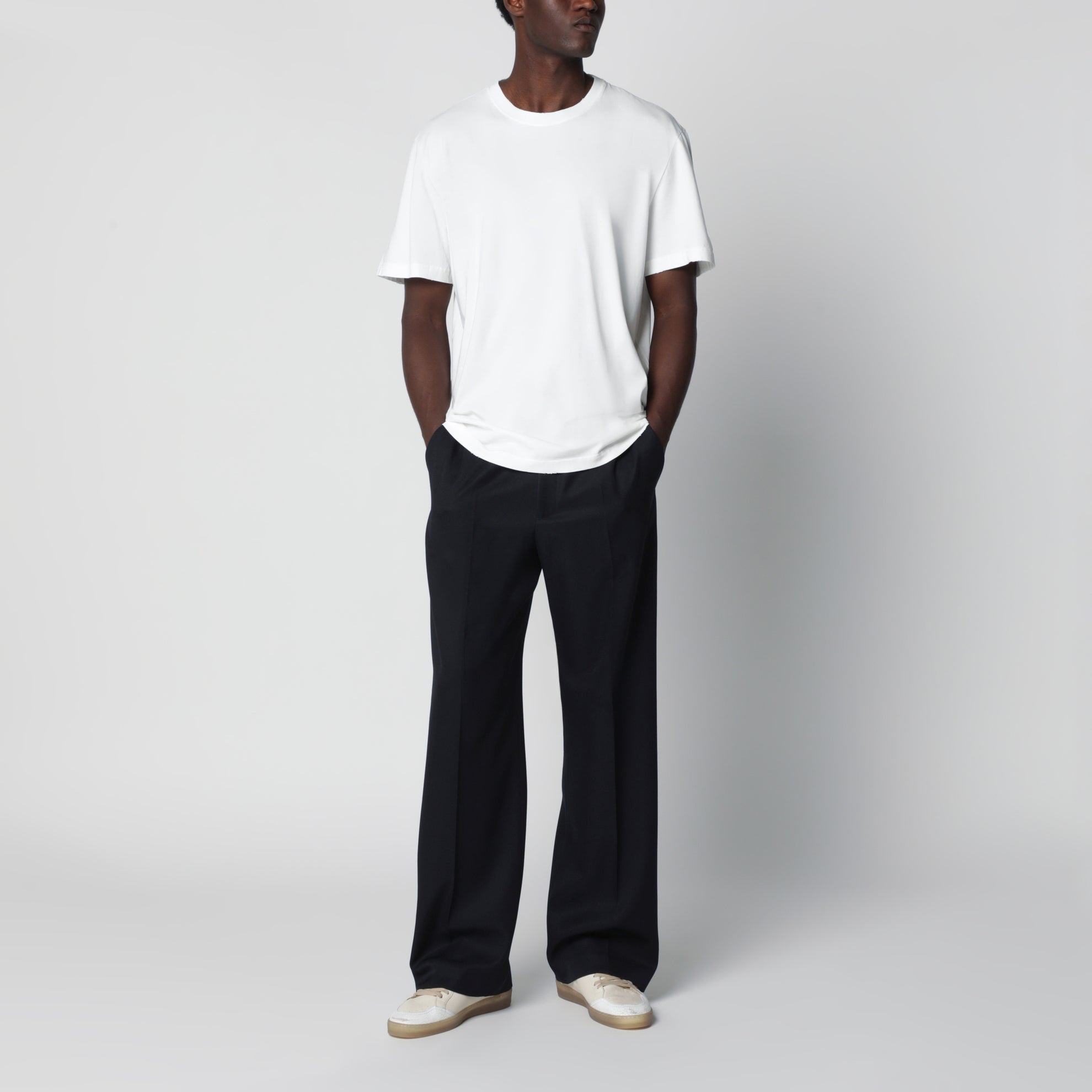 Straight-leg trousers in cotton-wool blend, dark blue