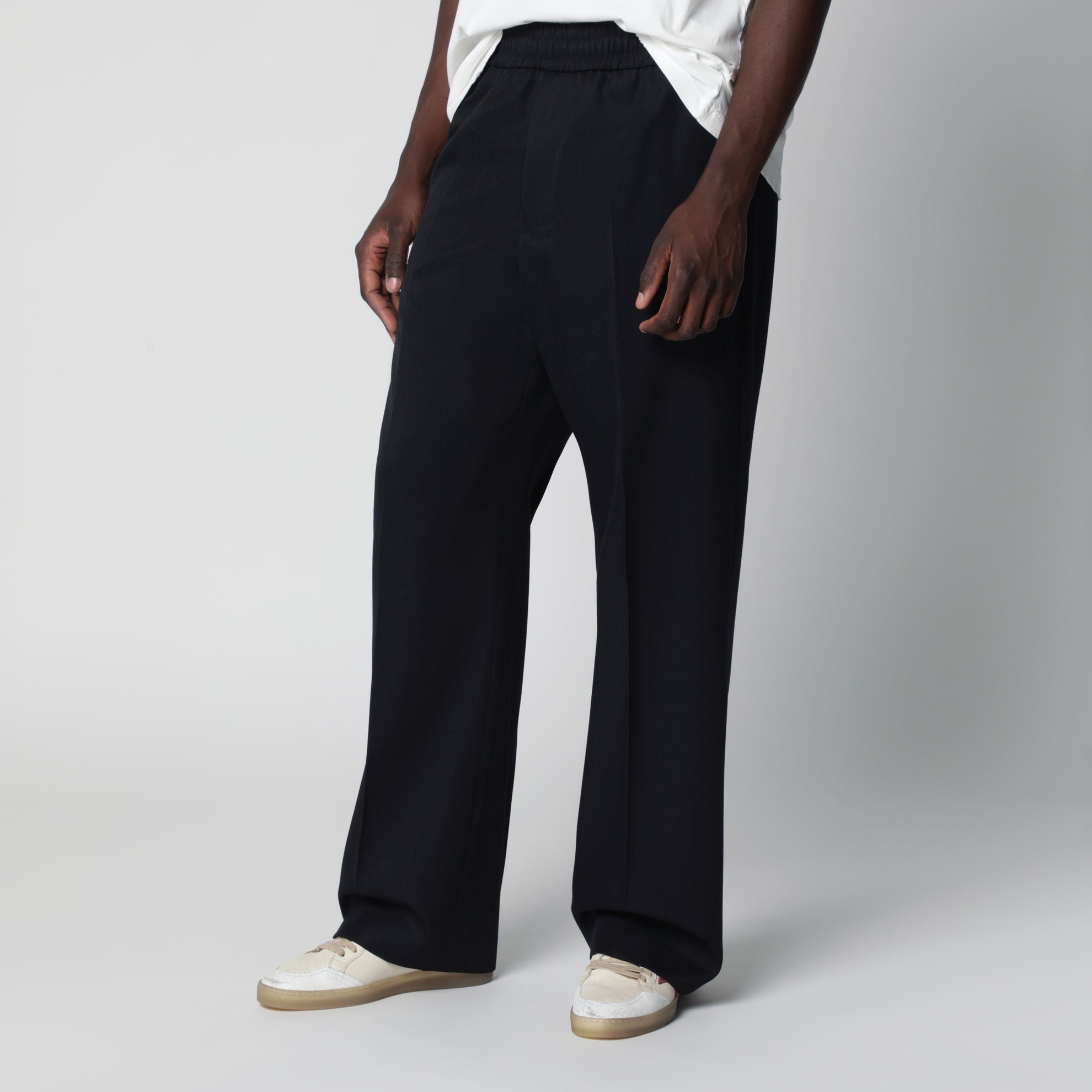 Straight-leg trousers in cotton-wool blend, dark blue