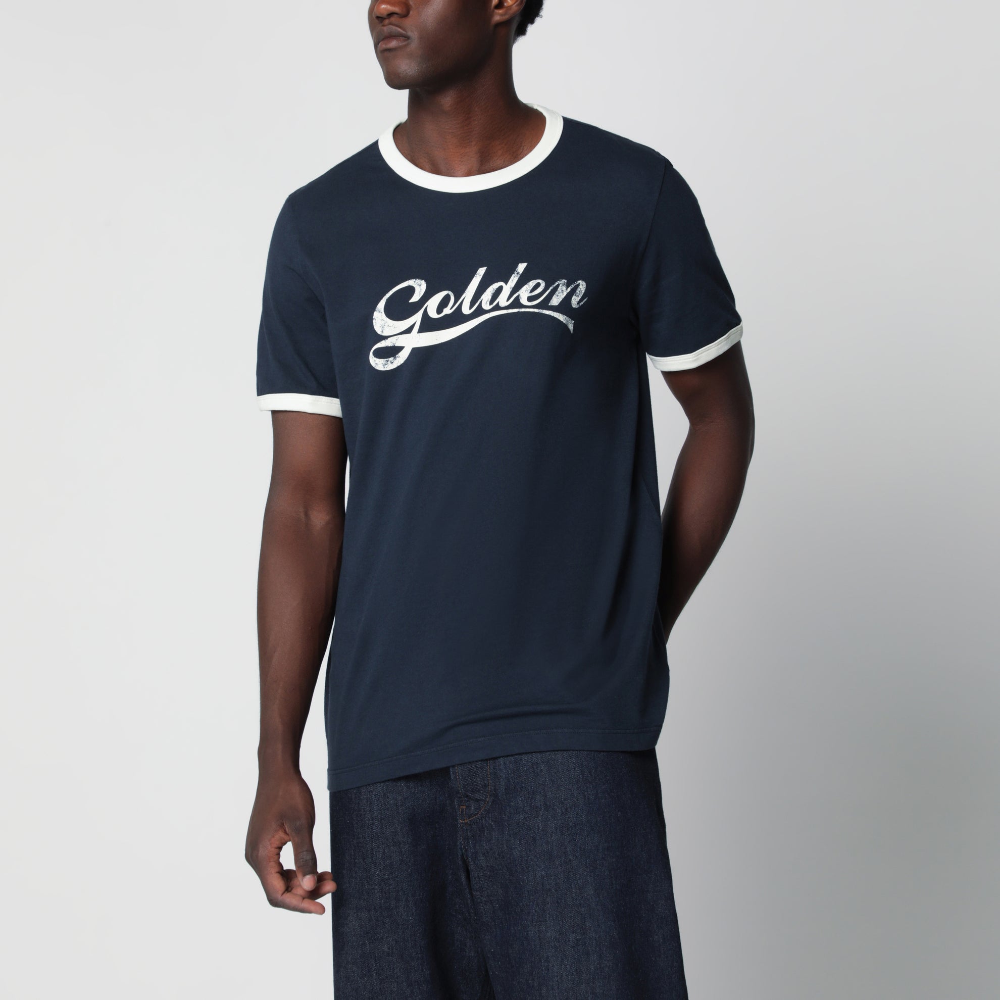 T-Shirt aus Baumwolljersey mit Logoprint in Blau/Weiß