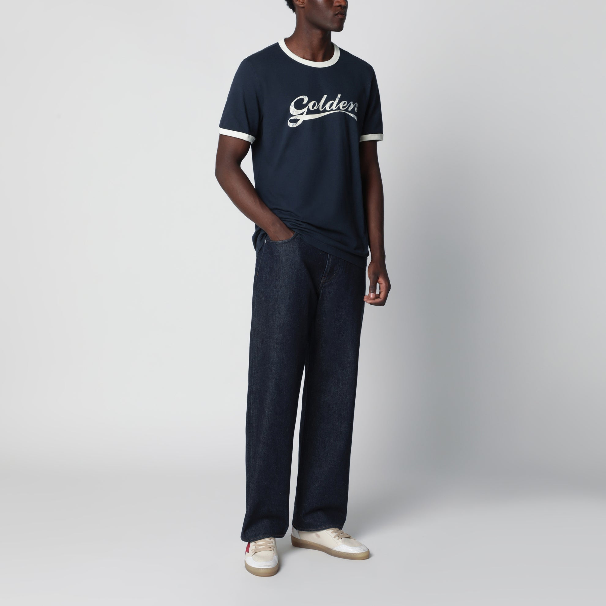 T-Shirt aus Baumwolljersey mit Logoprint in Blau/Weiß