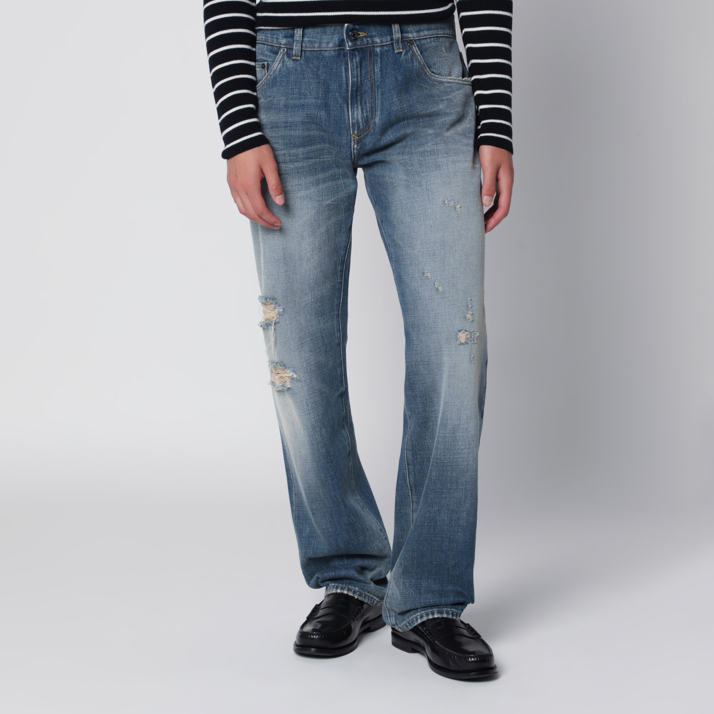 Dolce&Gabbana Blue Washed-Effect Jeans with Logo Plaque | TheDoubleF