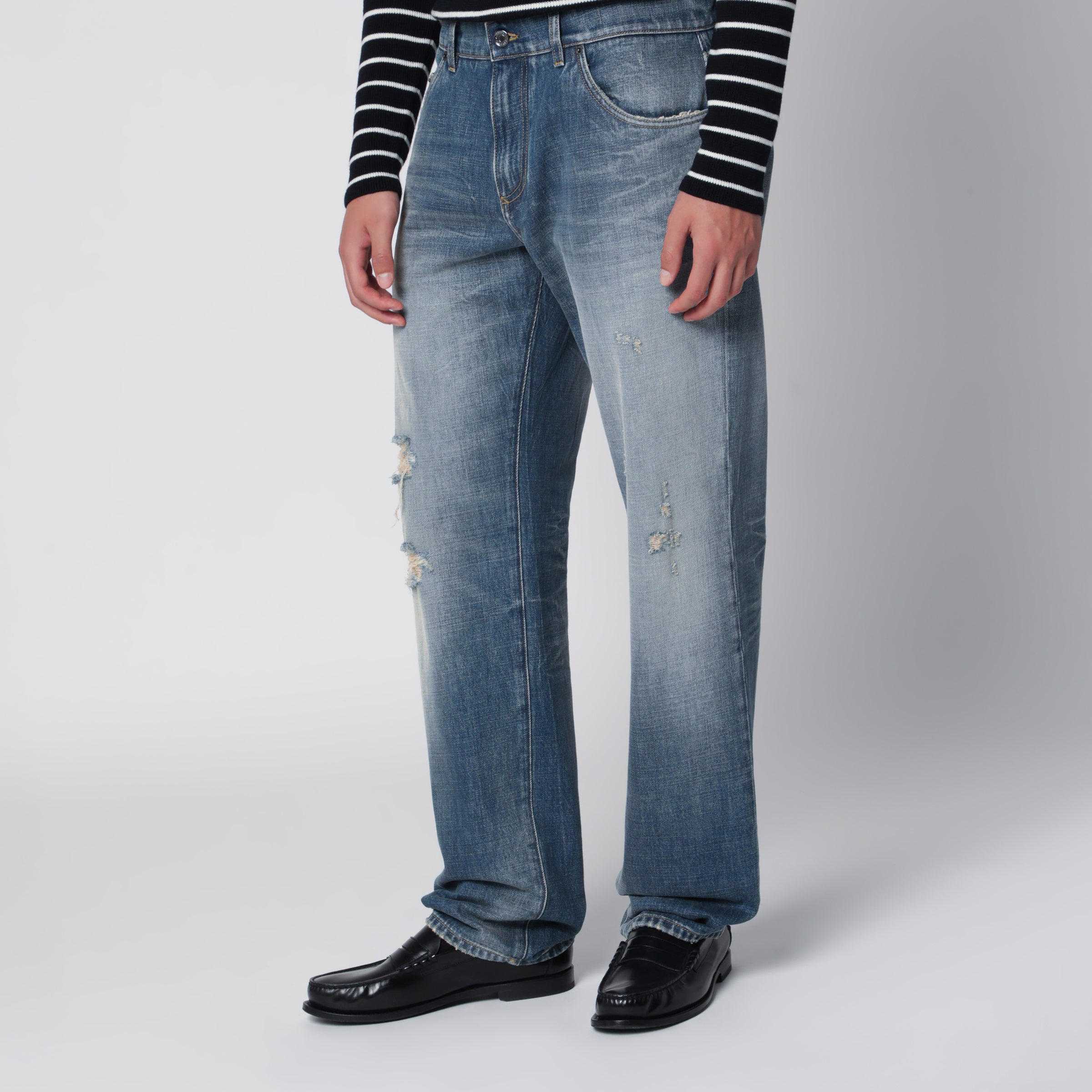 Dolce&Gabbana Blue Washed-Effect Jeans with Logo Plaque | TheDoubleF