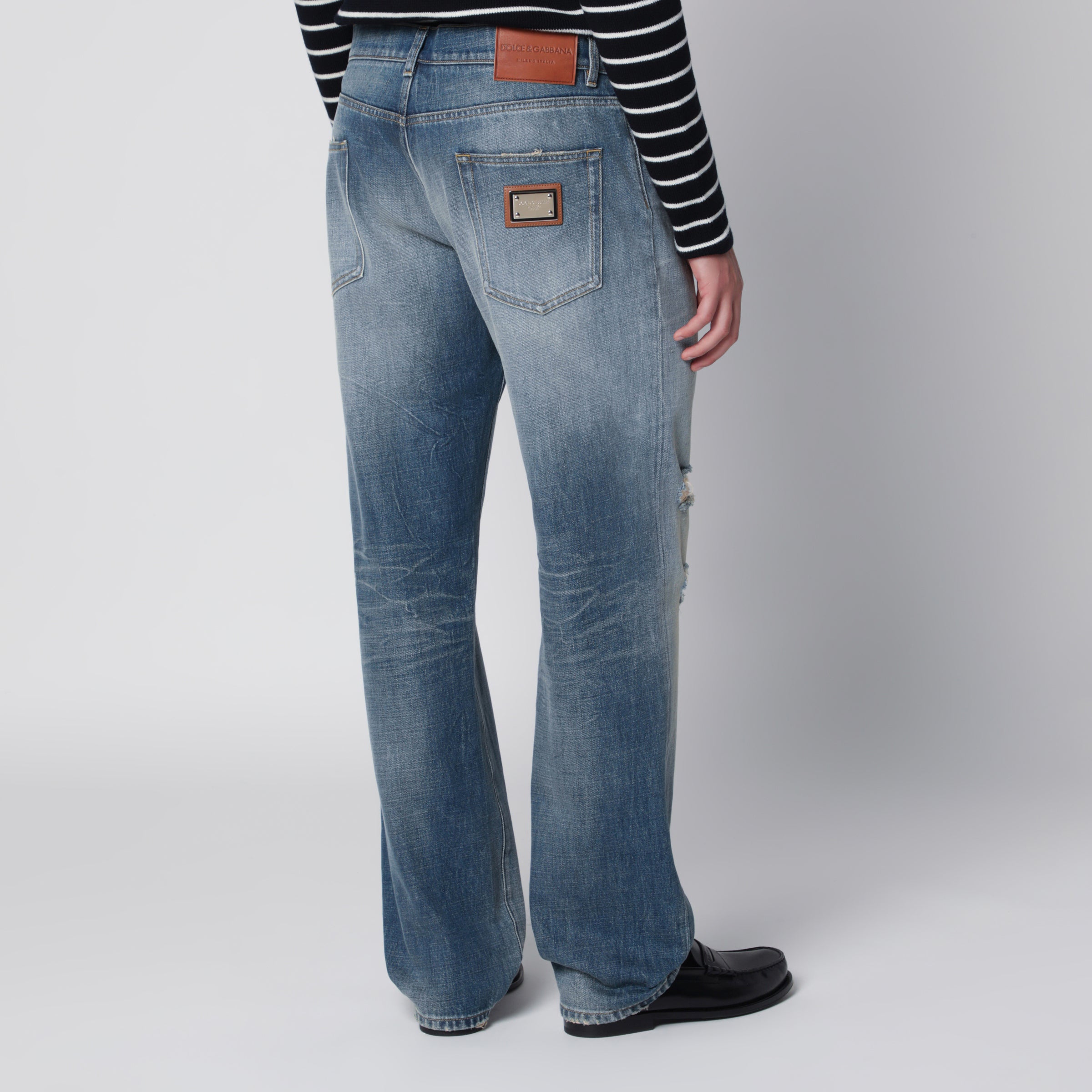 Dolce&Gabbana Blue Washed-Effect Jeans with Logo Plaque | TheDoubleF