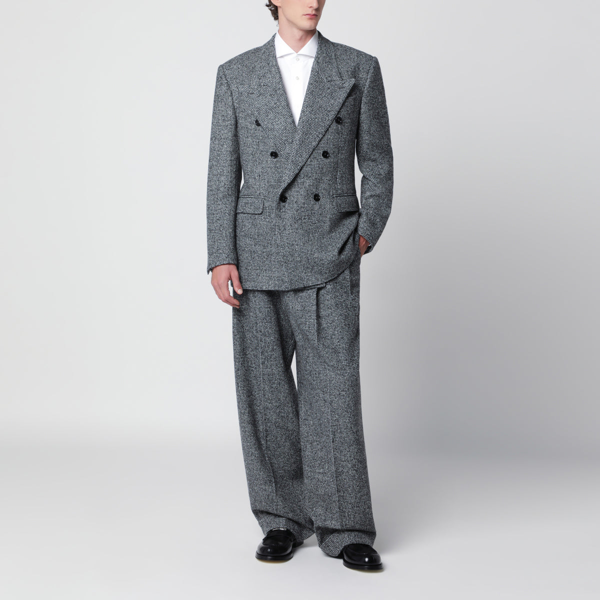 Pantaloni grigi in misto lana puntinata