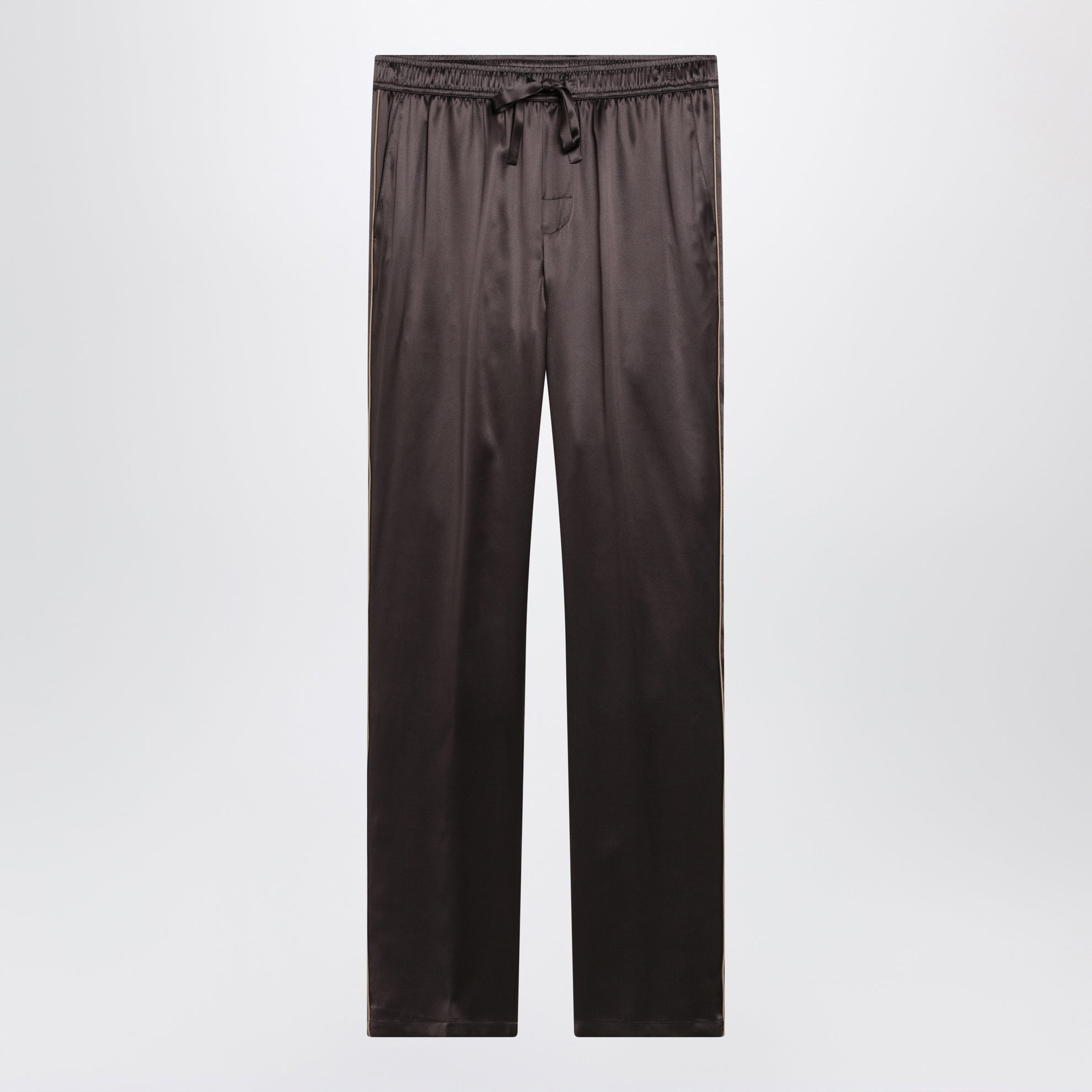 Seiden-Pyjamahose mit Logo-Stickerei, braun/grau