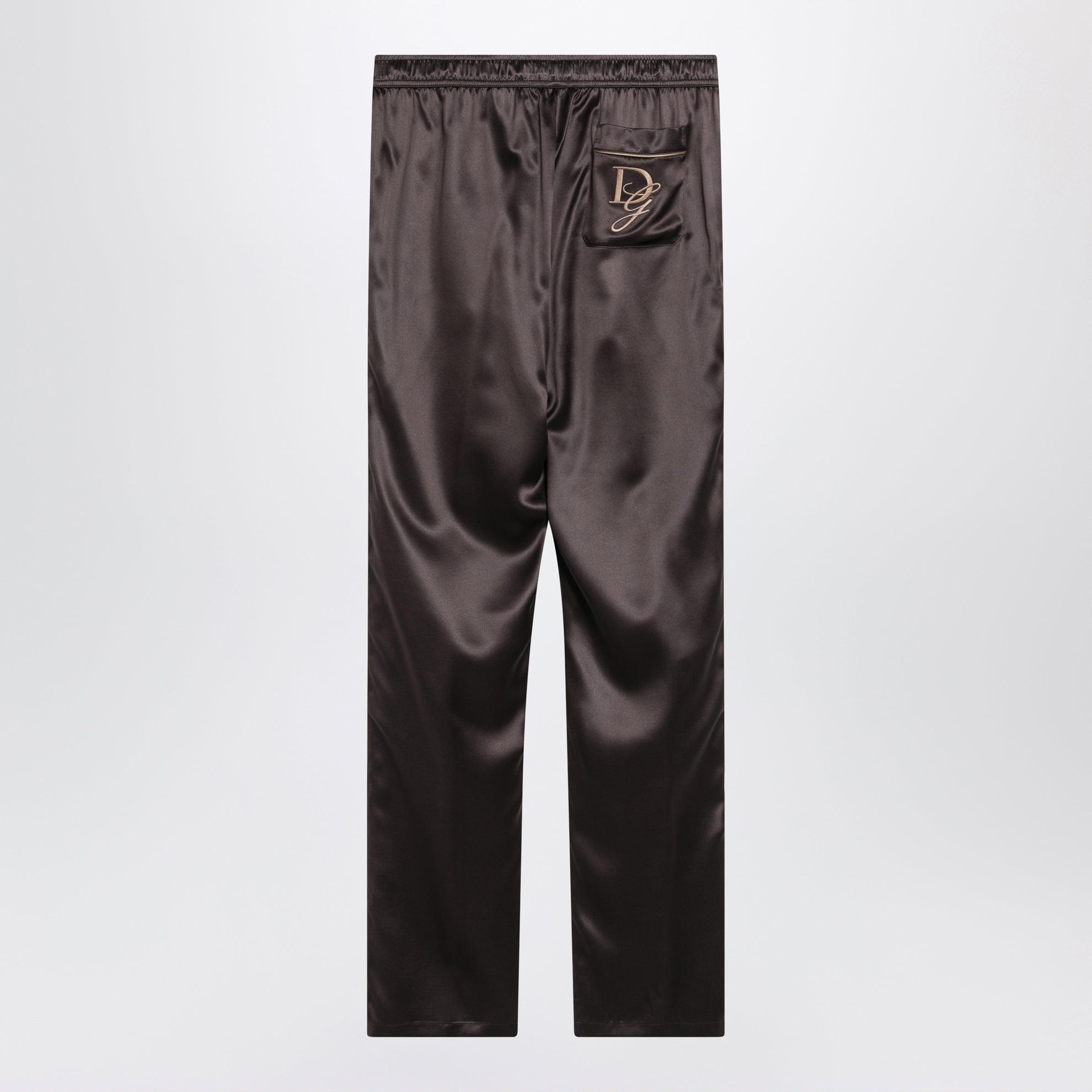 Seiden-Pyjamahose mit Logo-Stickerei, braun/grau