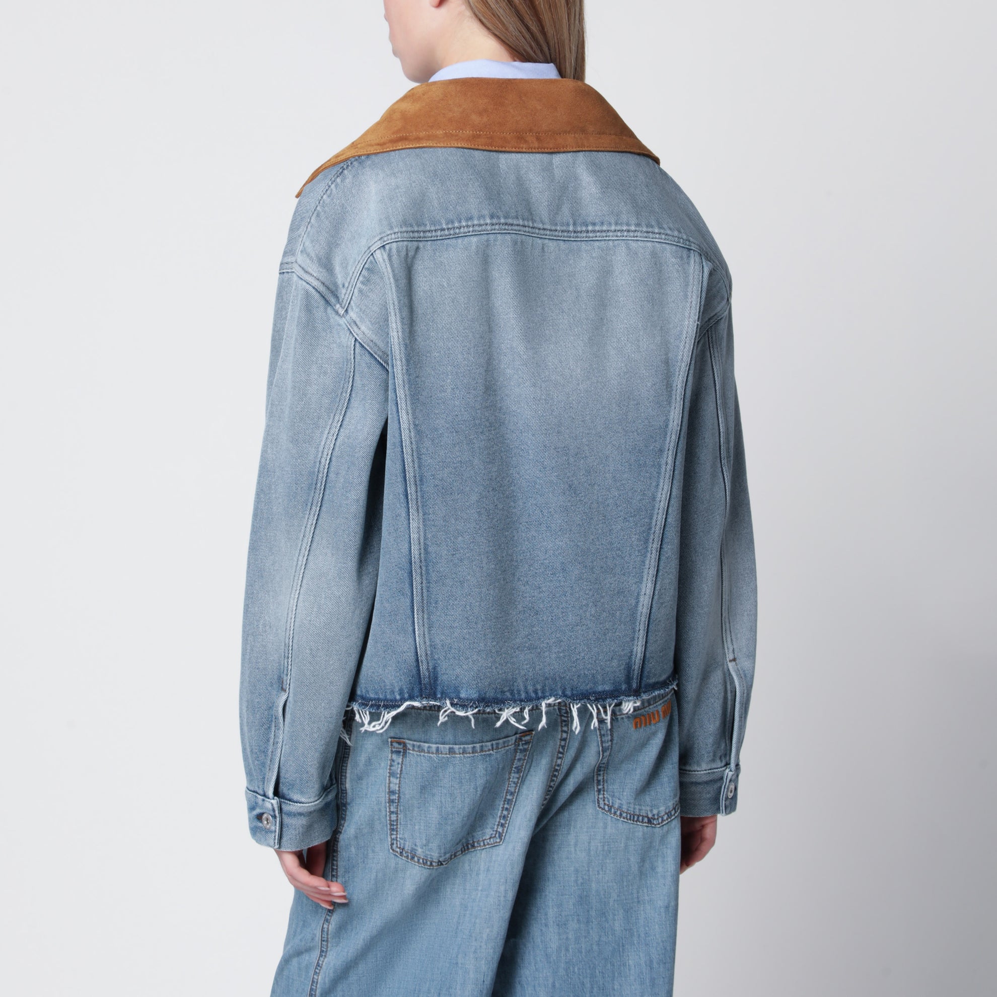 Blouson in denim washed con colletto scamosciato