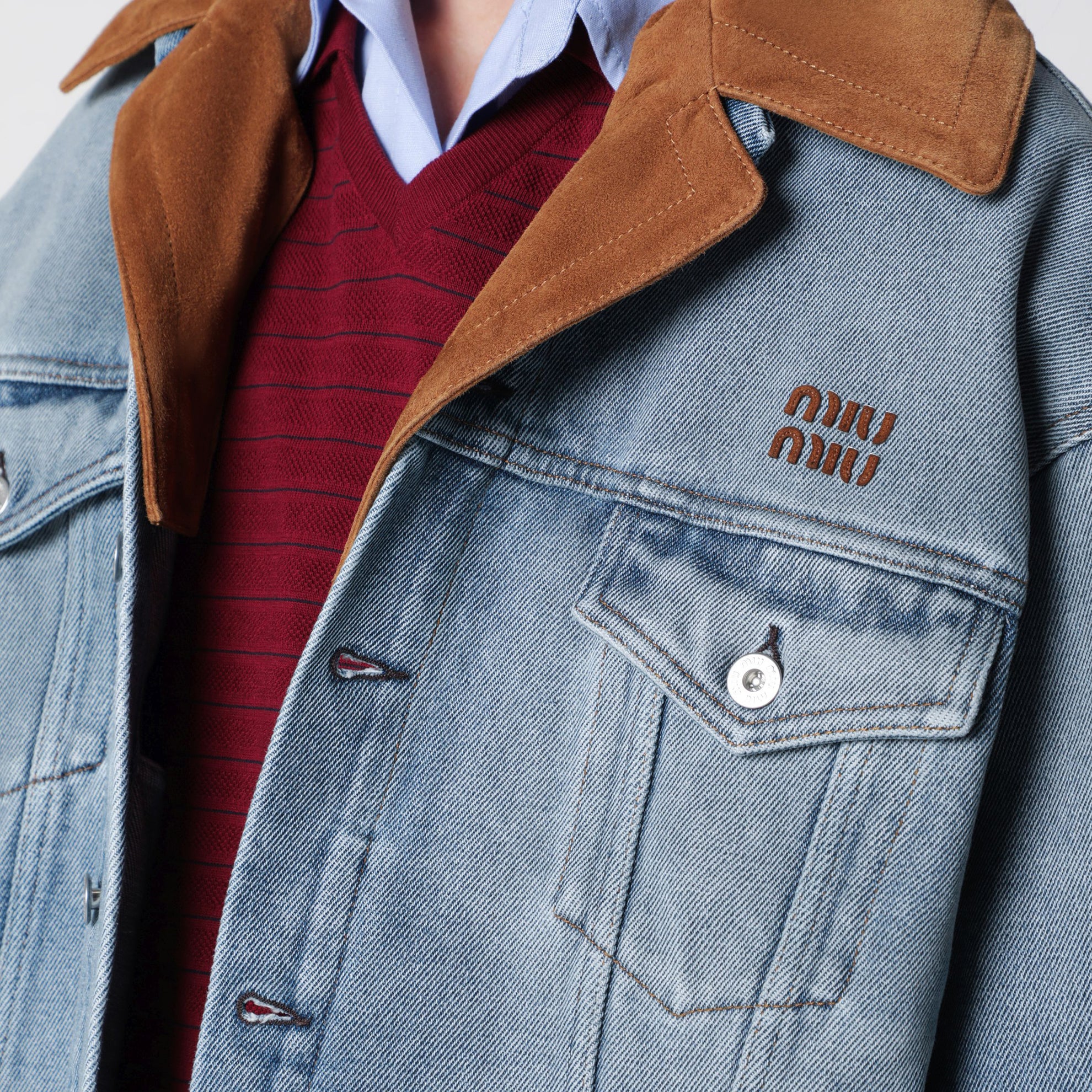 Blouson in denim washed con colletto scamosciato