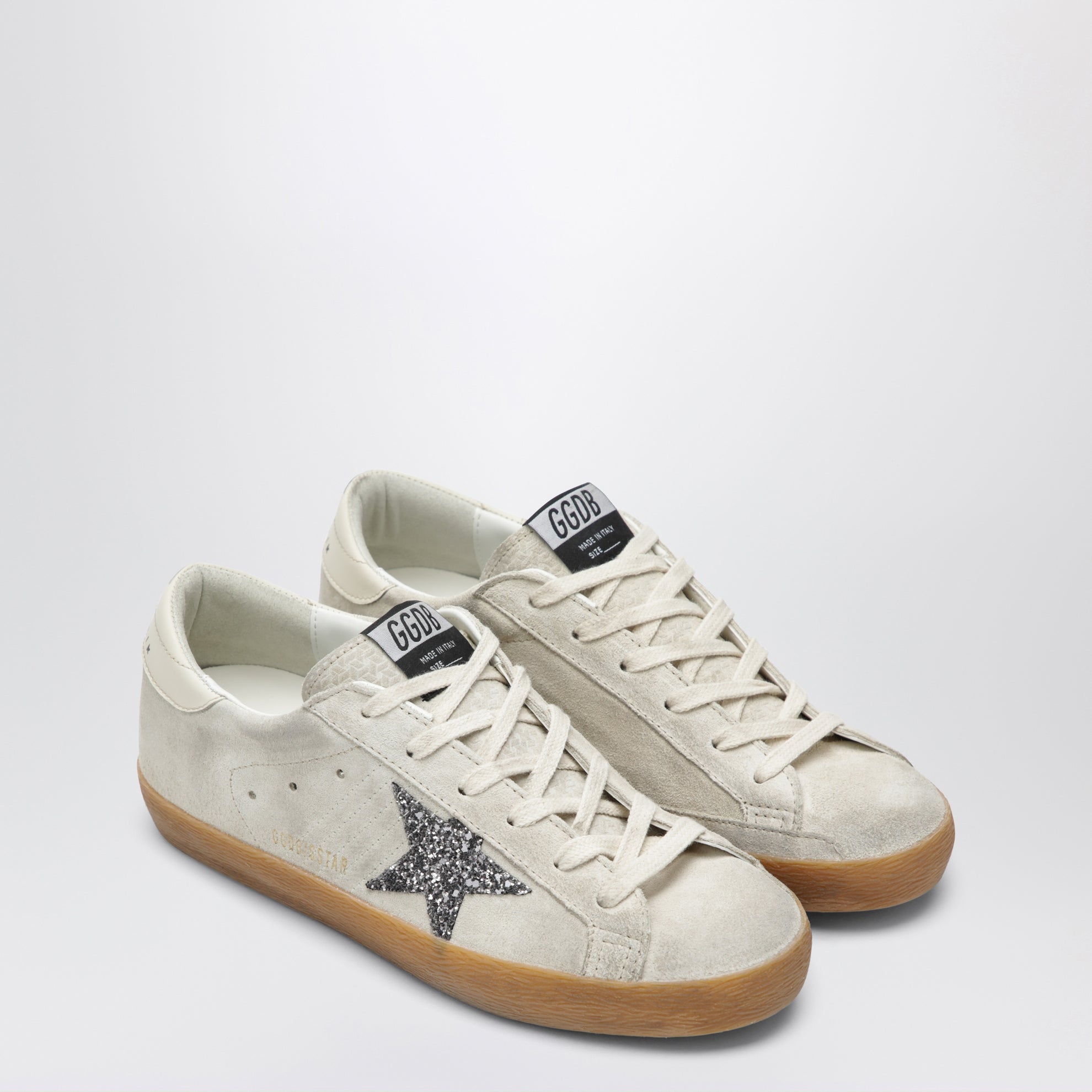 Sneakers Super-star color perla con stella glitter