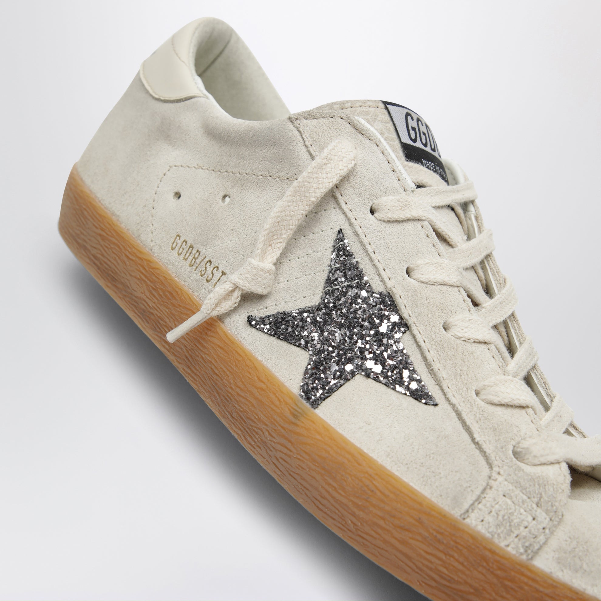 Sneakers Super-star color perla con stella glitter