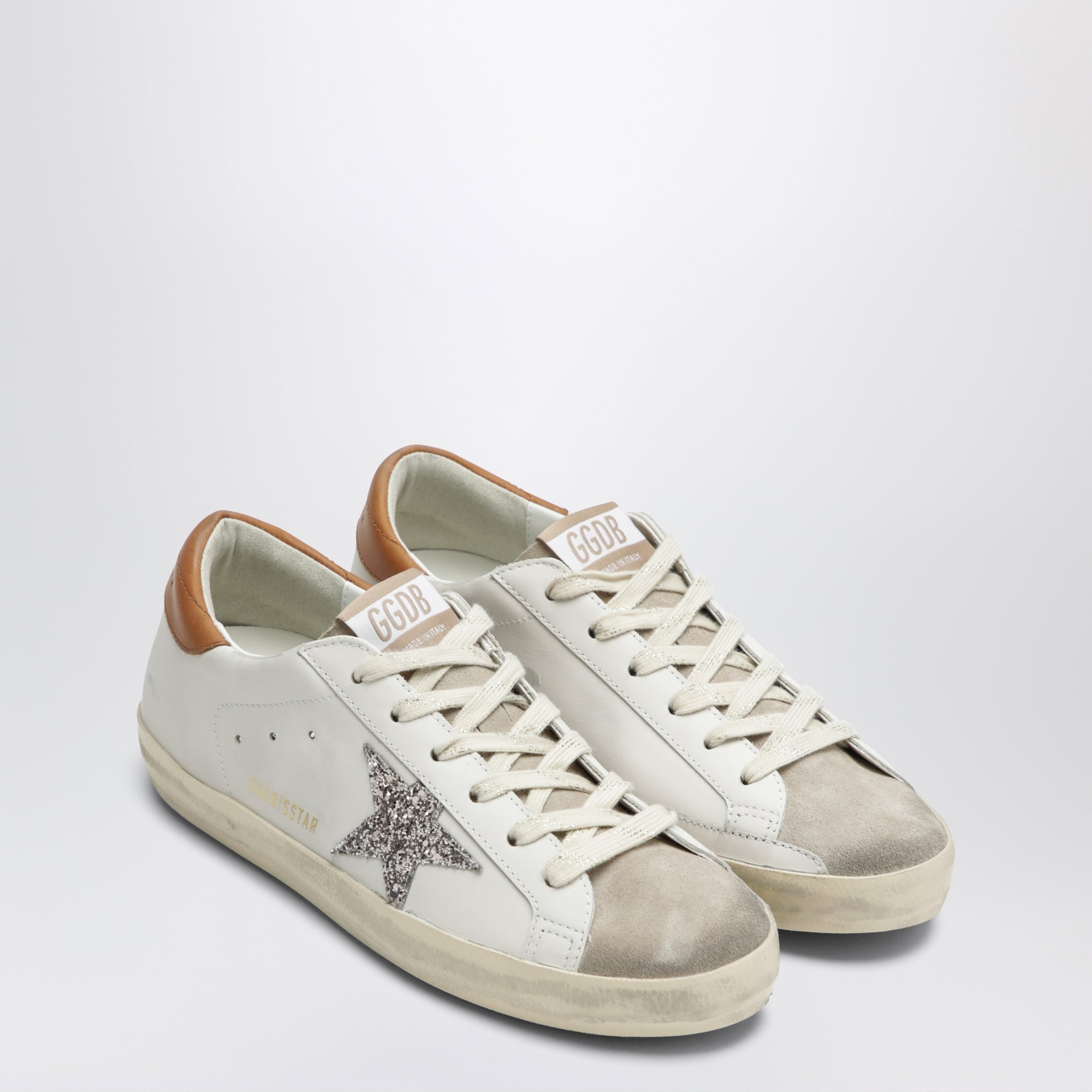 Baskets Super-Star blanc/beige avec étoile pailletée