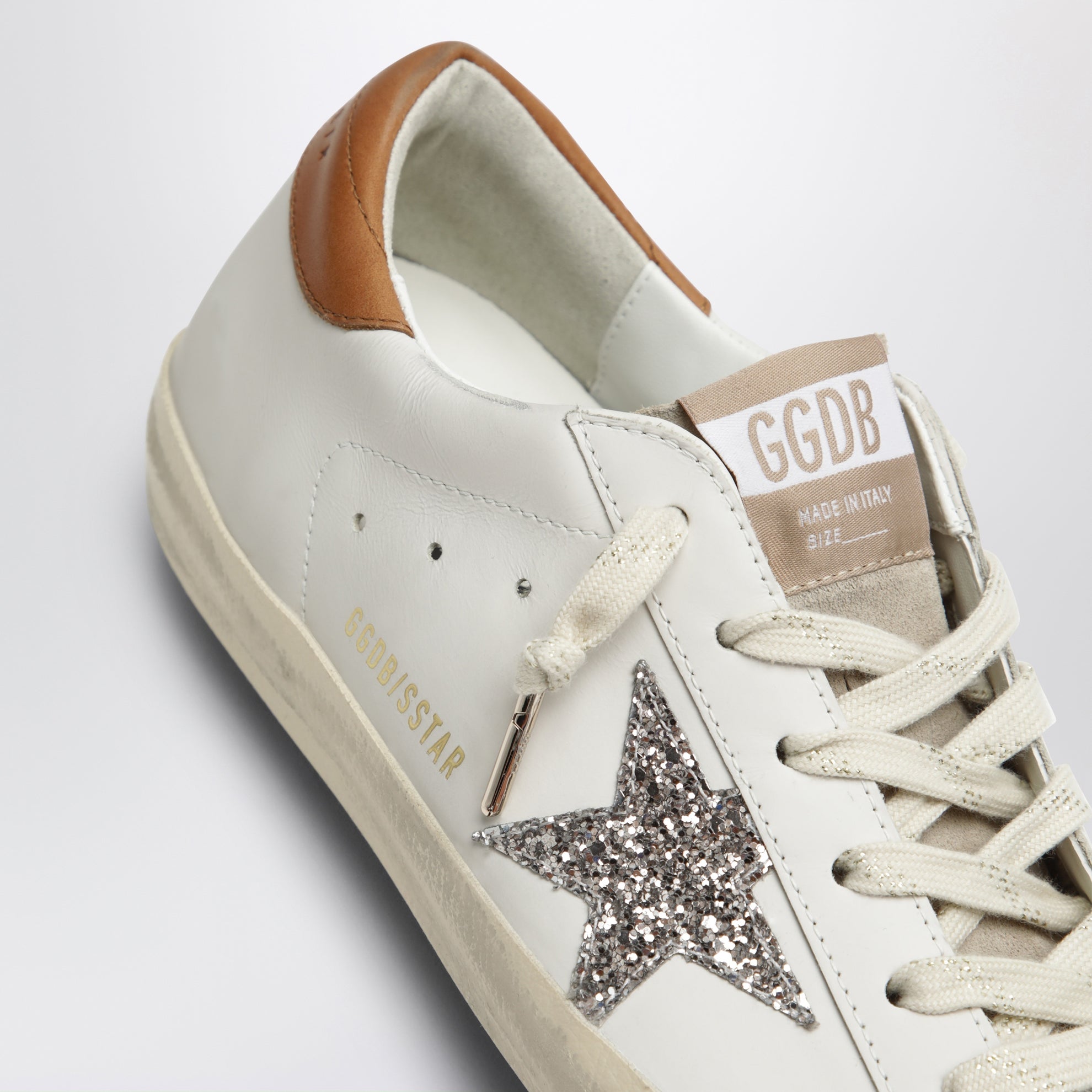 Baskets Super-Star blanc/beige avec étoile pailletée