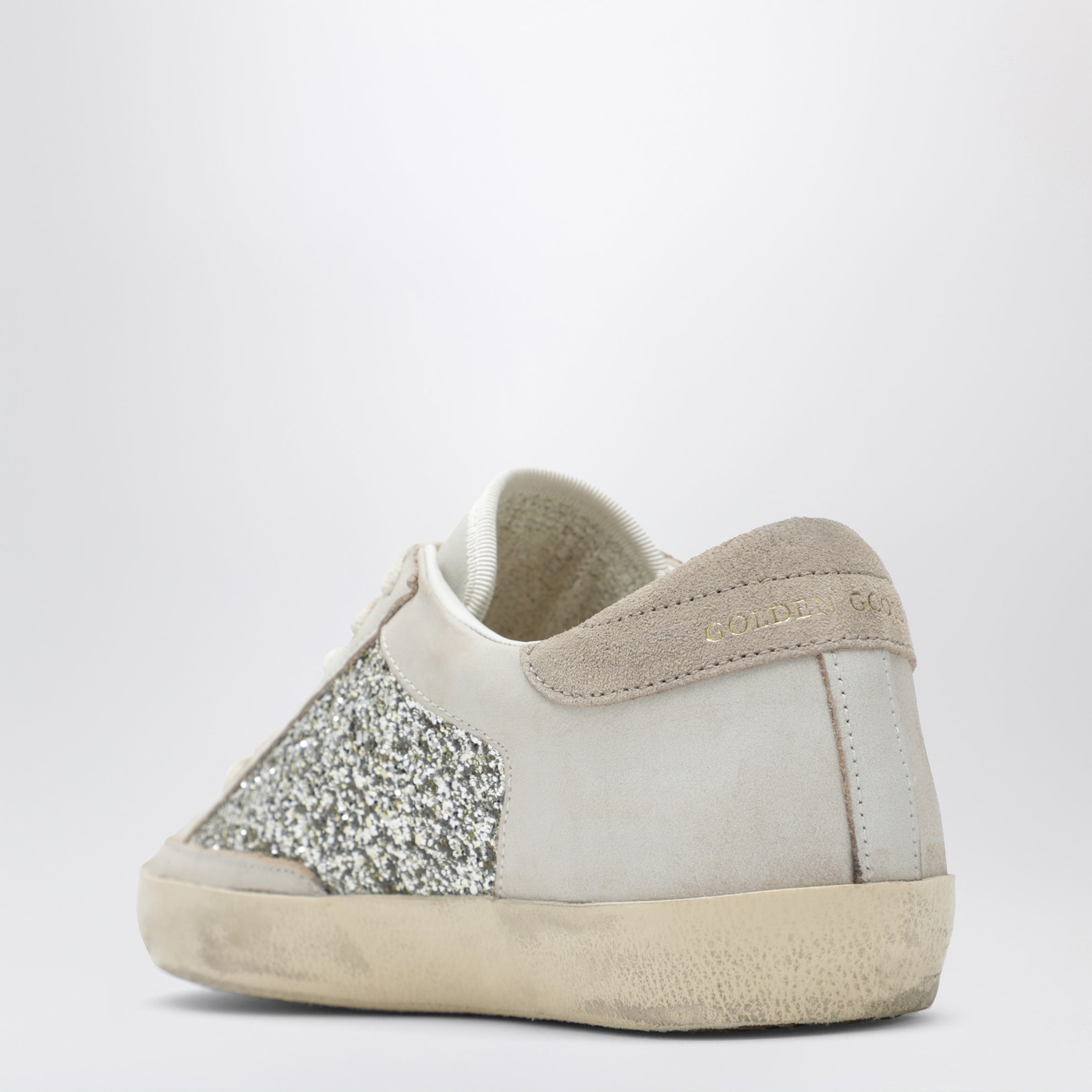 Super-Star Sneaker in Weiß/Platin-Glitzer