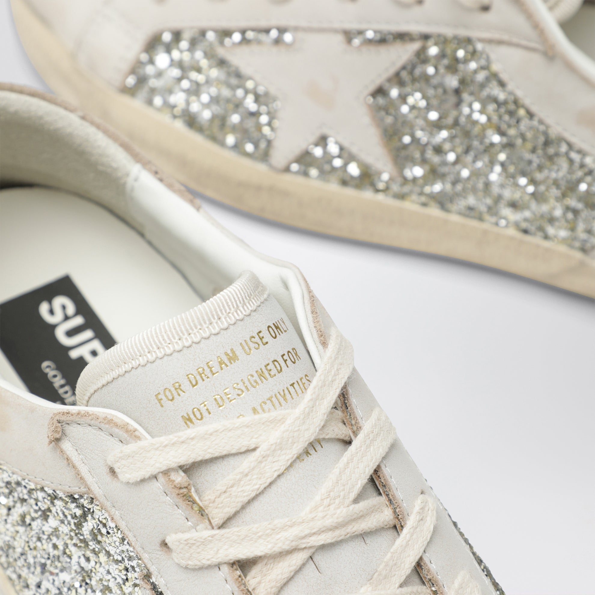Super-Star Sneaker in Weiß/Platin-Glitzer