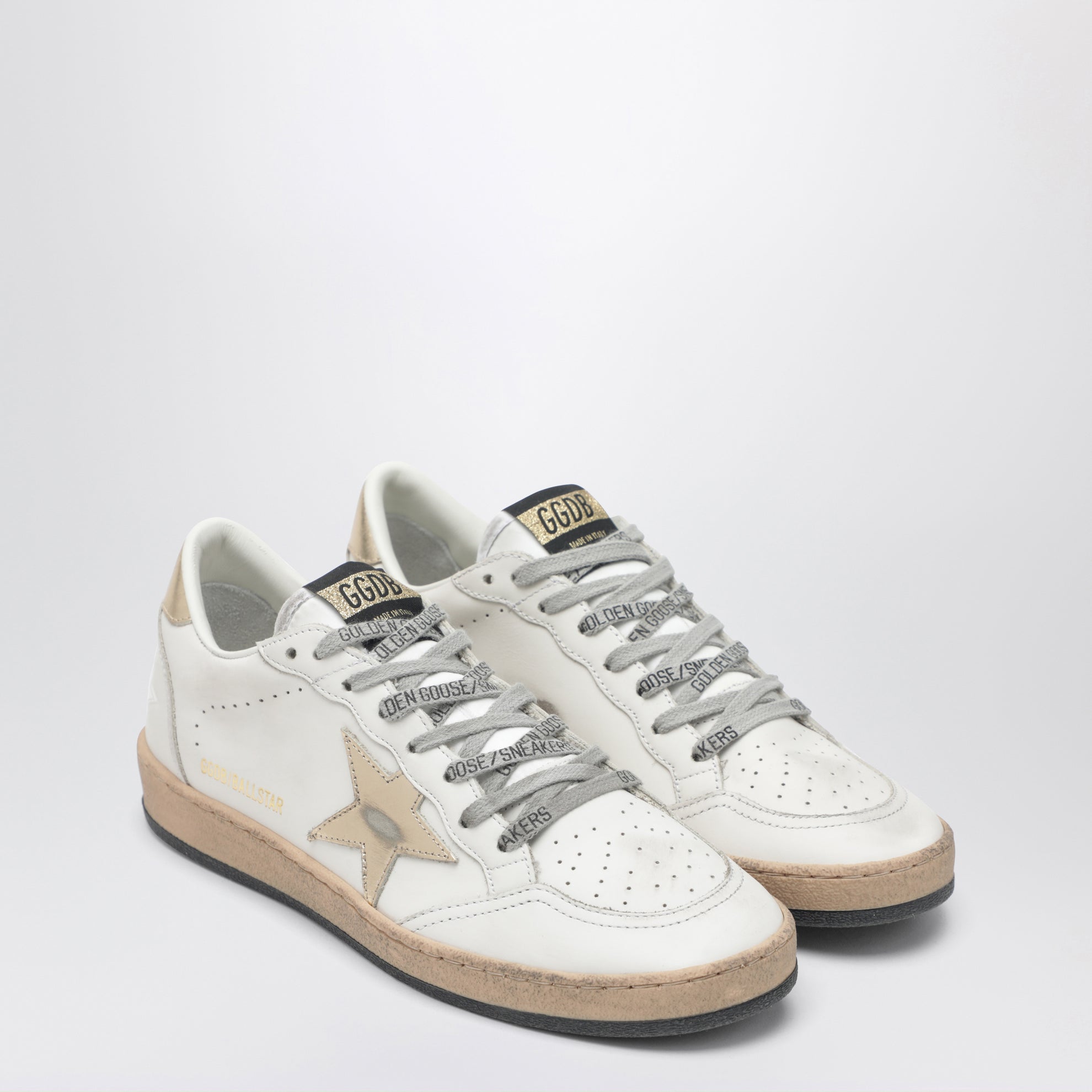 Ball Star sneakers in milk white/gold with vintage effect