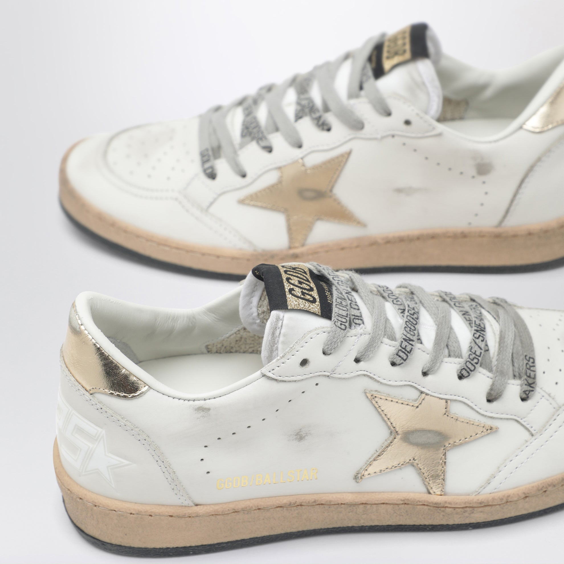 Ball Star sneakers in milk white/gold with vintage effect
