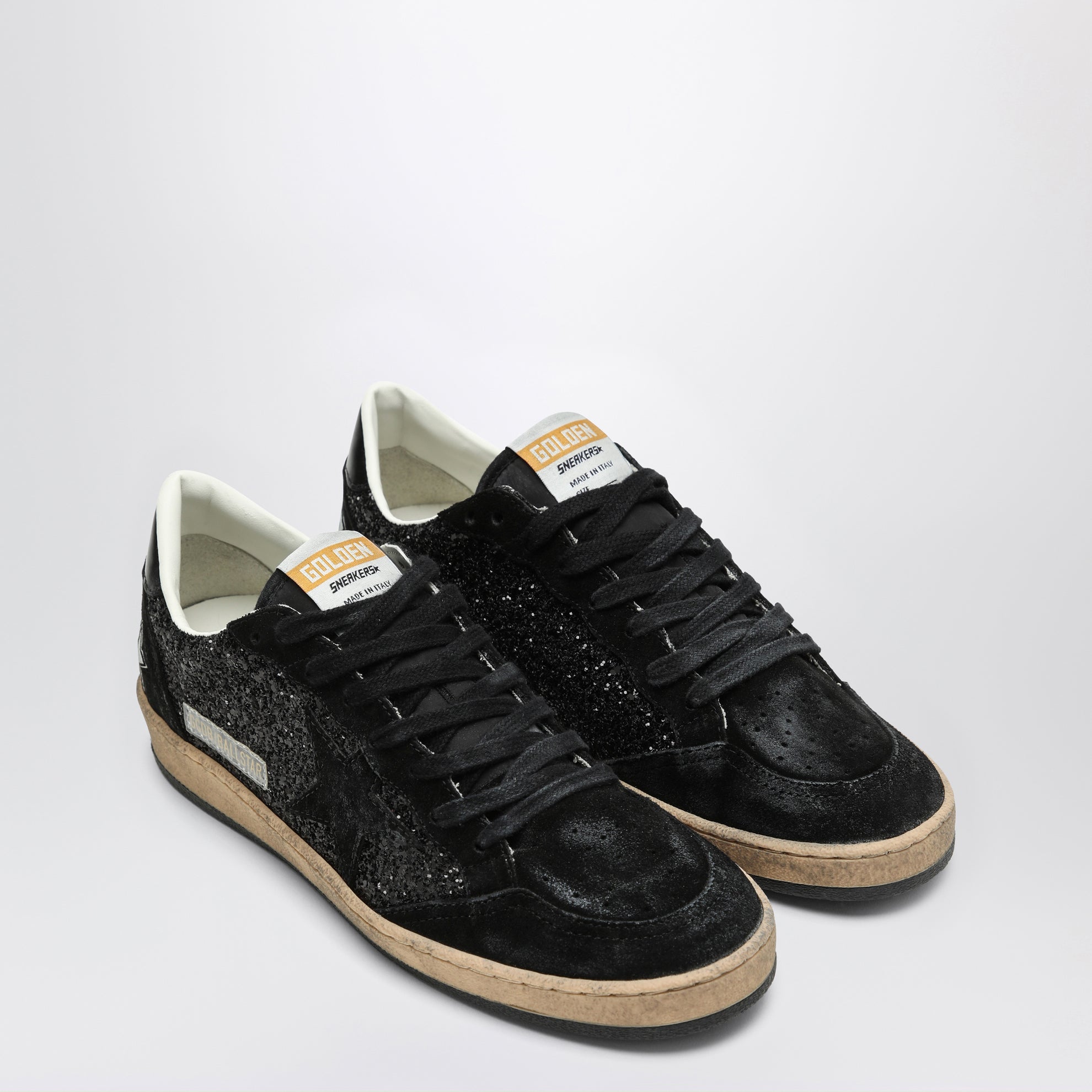 Sneakers Ball Star nera in suede e glitter