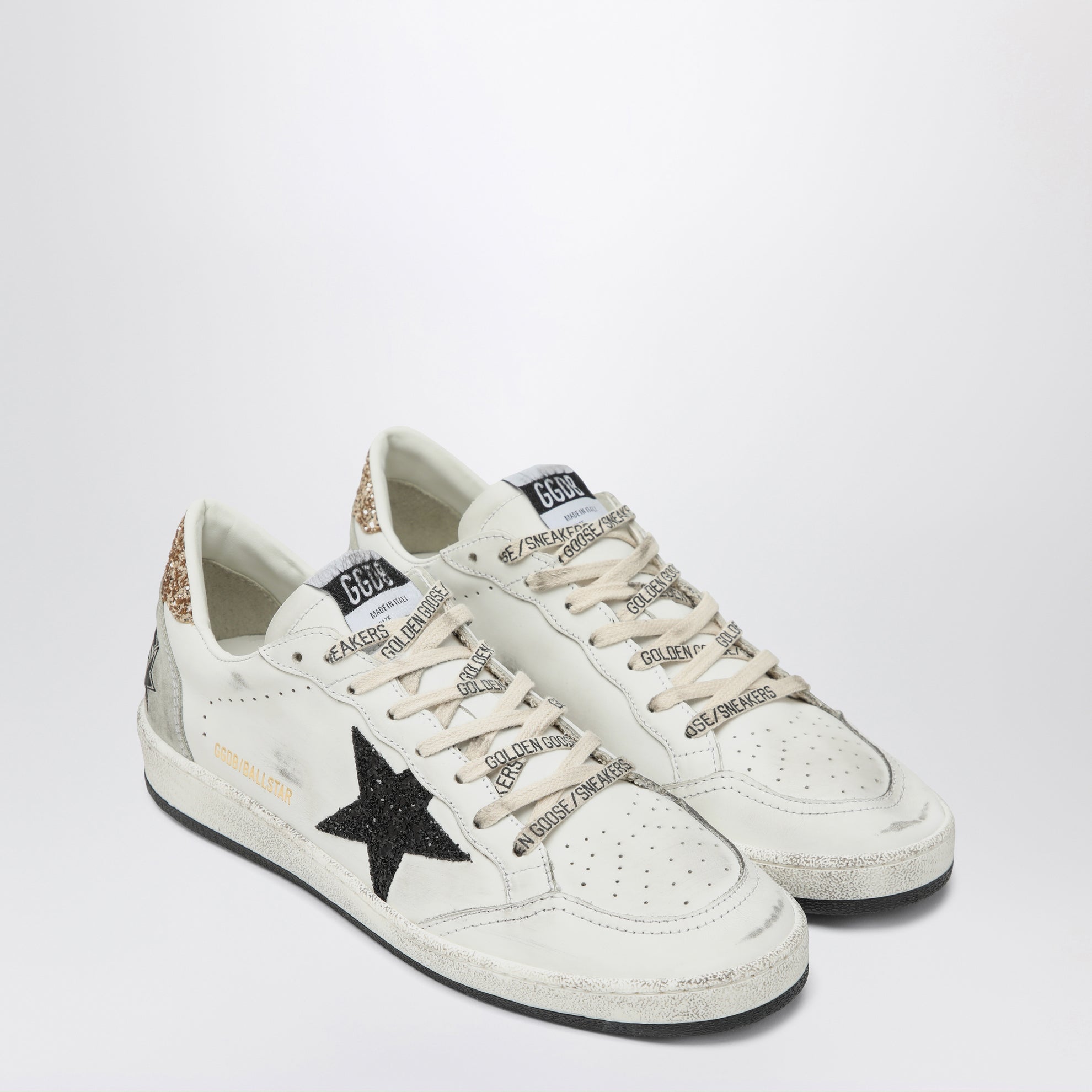 Sneakers Ball Star bianca/nera con glitter oro