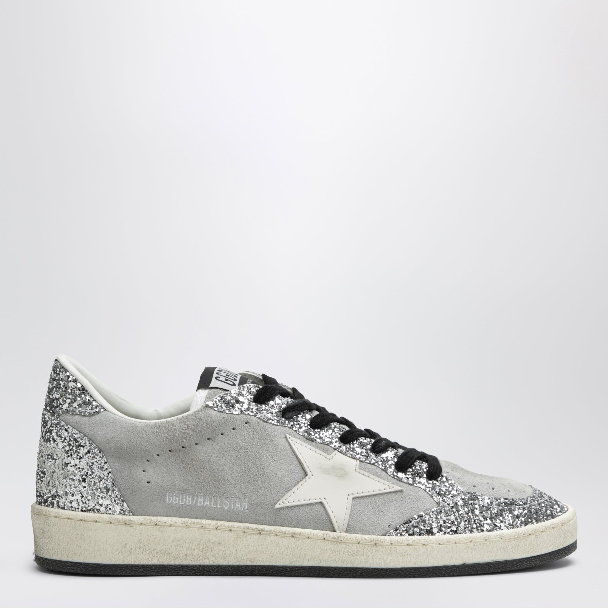 Ball Star Sneaker in Grau/Weiß mit silbernem Glitzer