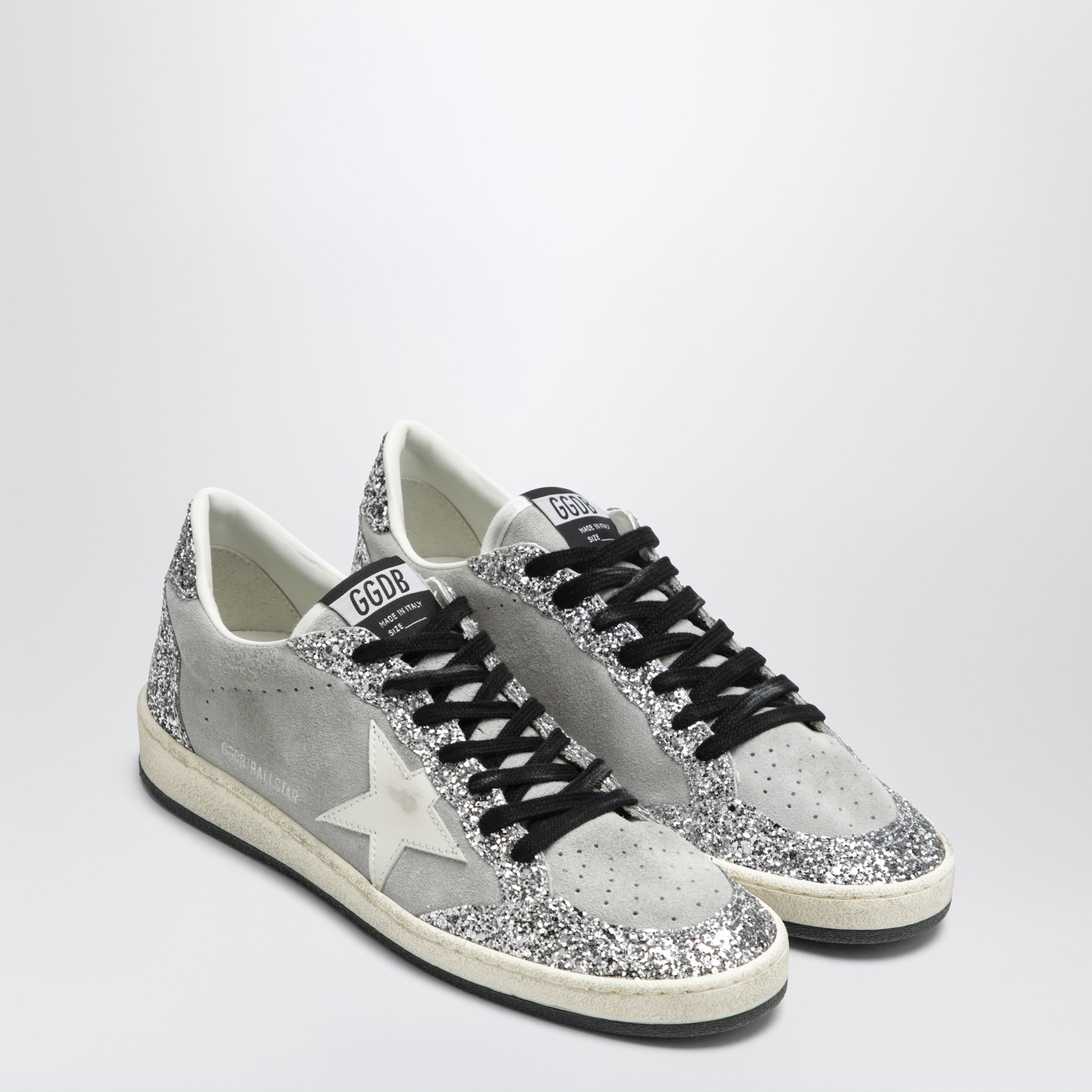 Ball Star Sneaker in Grau/Weiß mit silbernem Glitzer