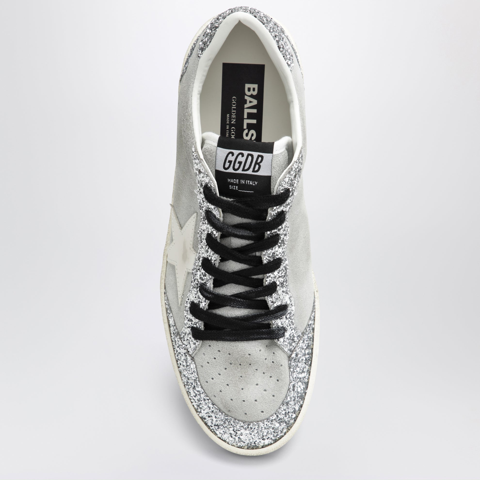 Ball Star Sneaker in Grau/Weiß mit silbernem Glitzer