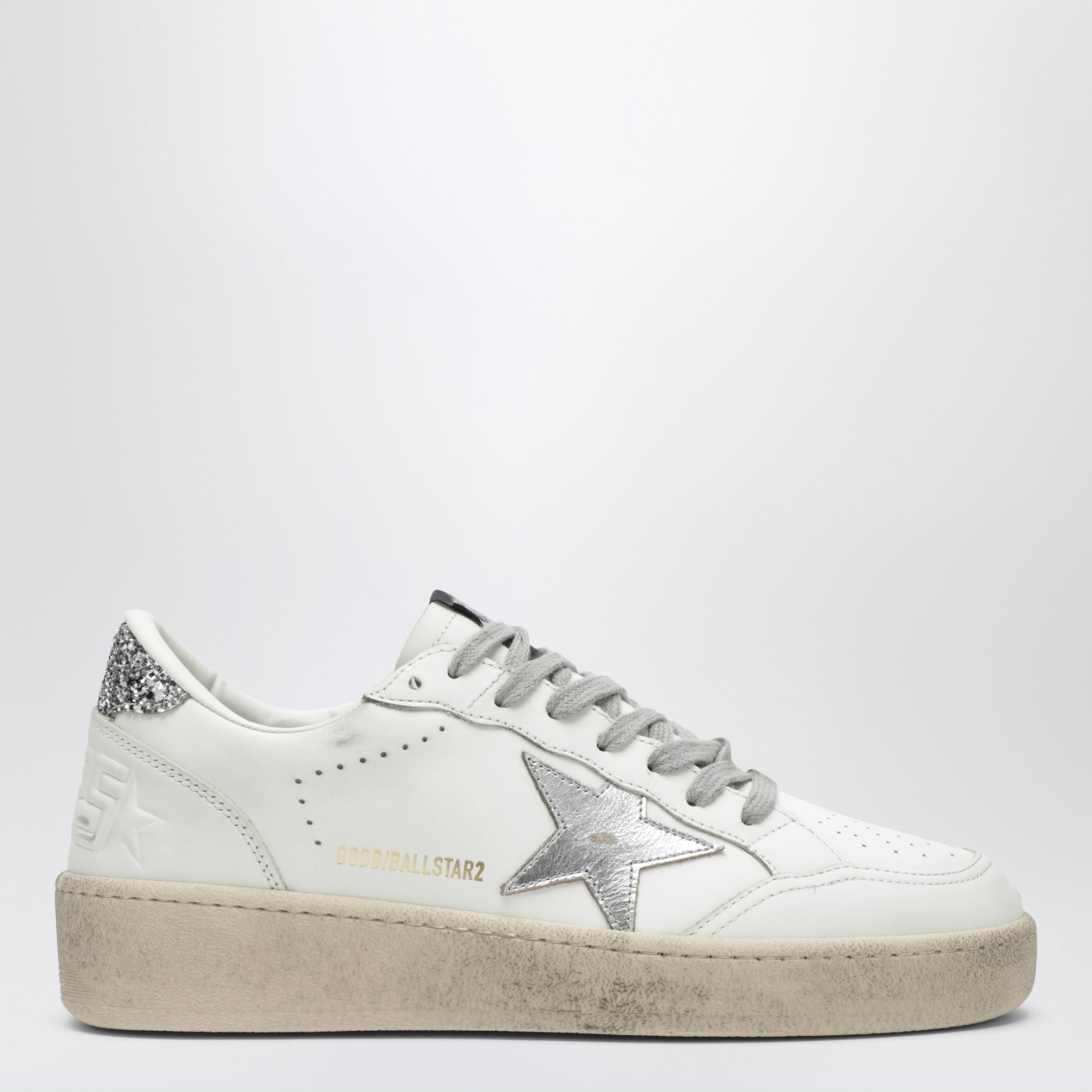 Ball Star Sneaker in Weiß/Silber/Platin-Glitzer