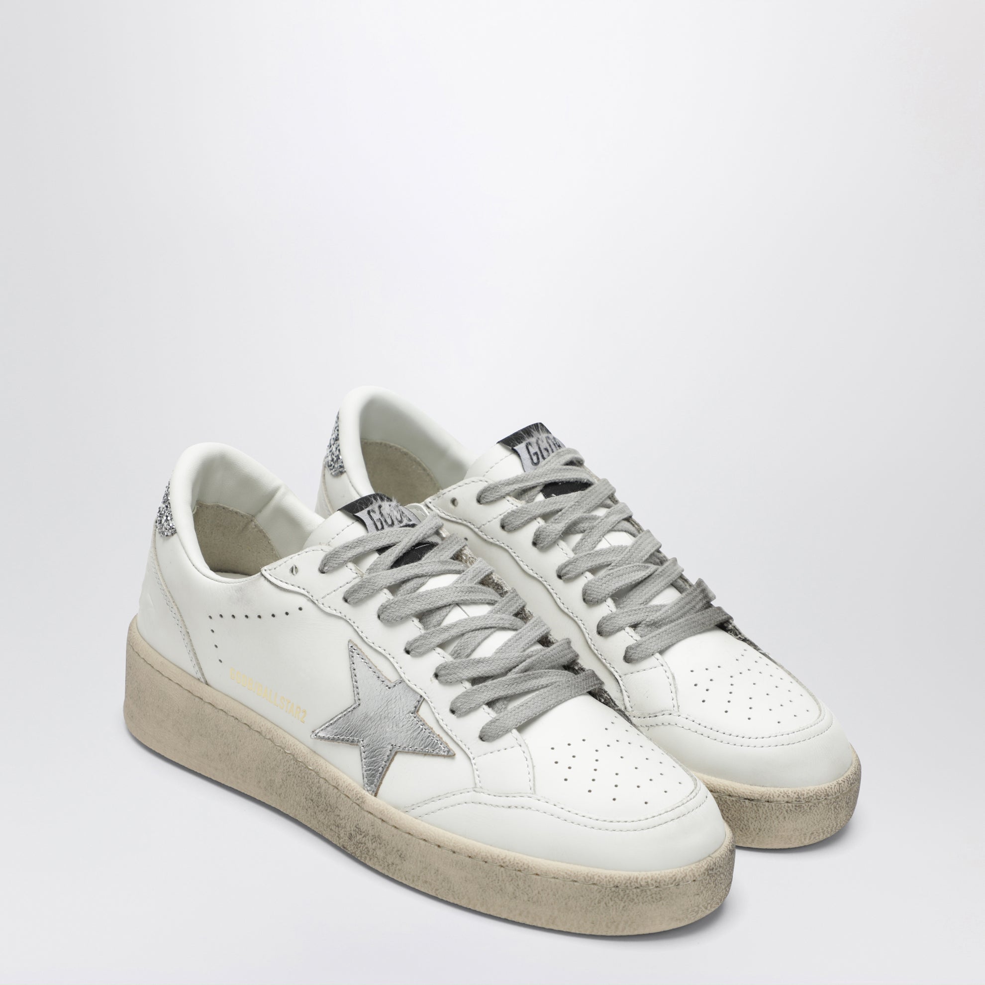 Ball Star Sneaker in Weiß/Silber/Platin-Glitzer