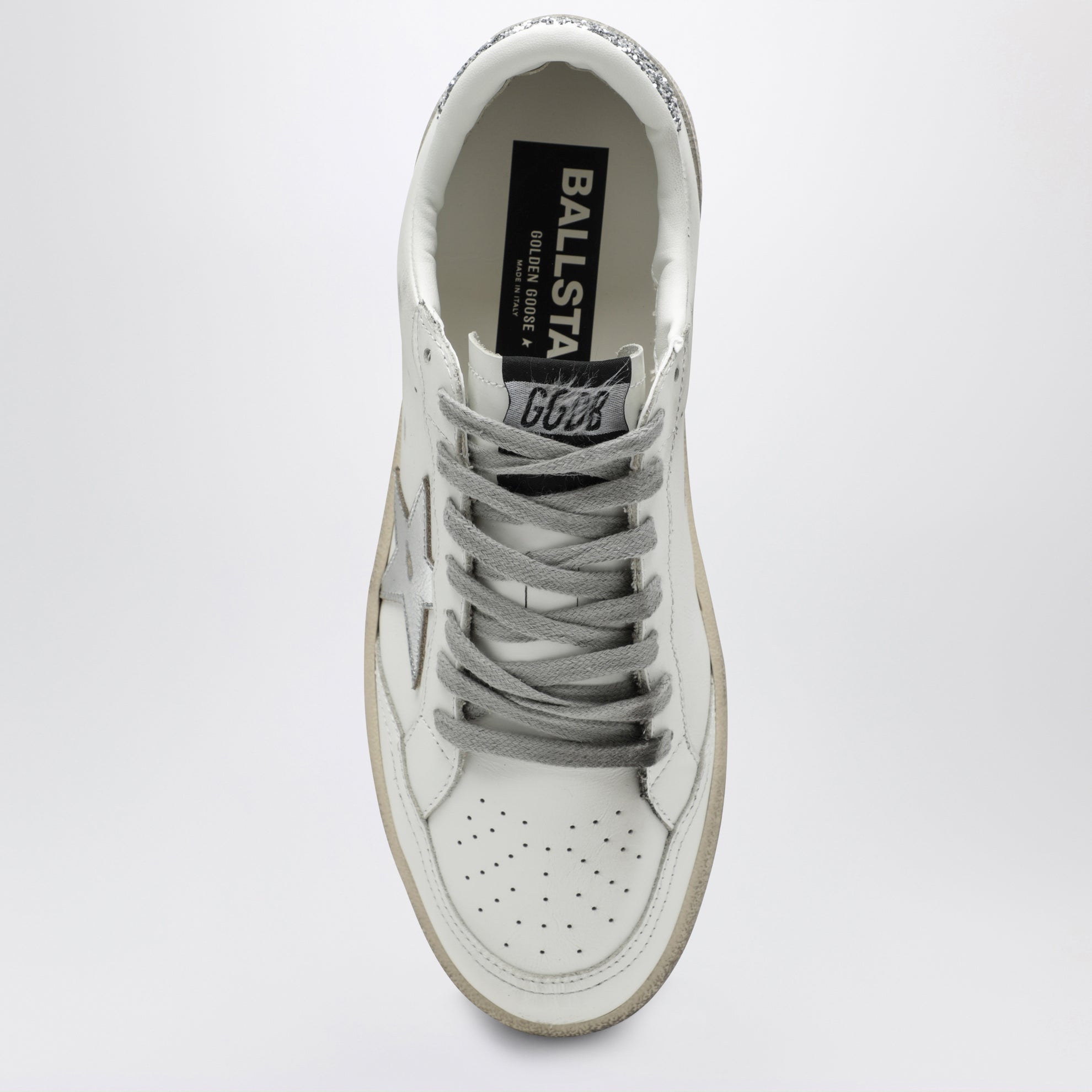 Ball Star Sneaker in Weiß/Silber/Platin-Glitzer
