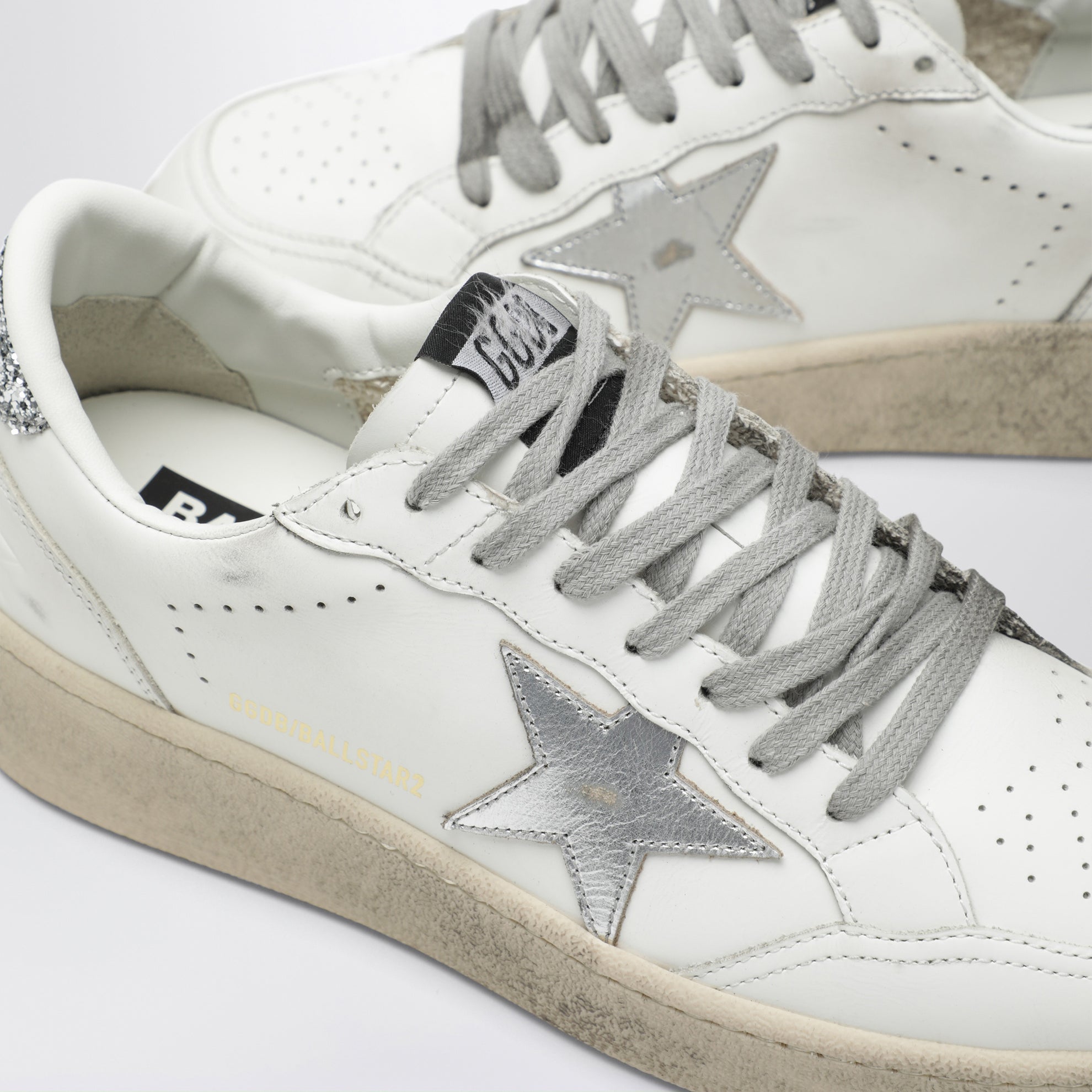 Ball Star Sneaker in Weiß/Silber/Platin-Glitzer