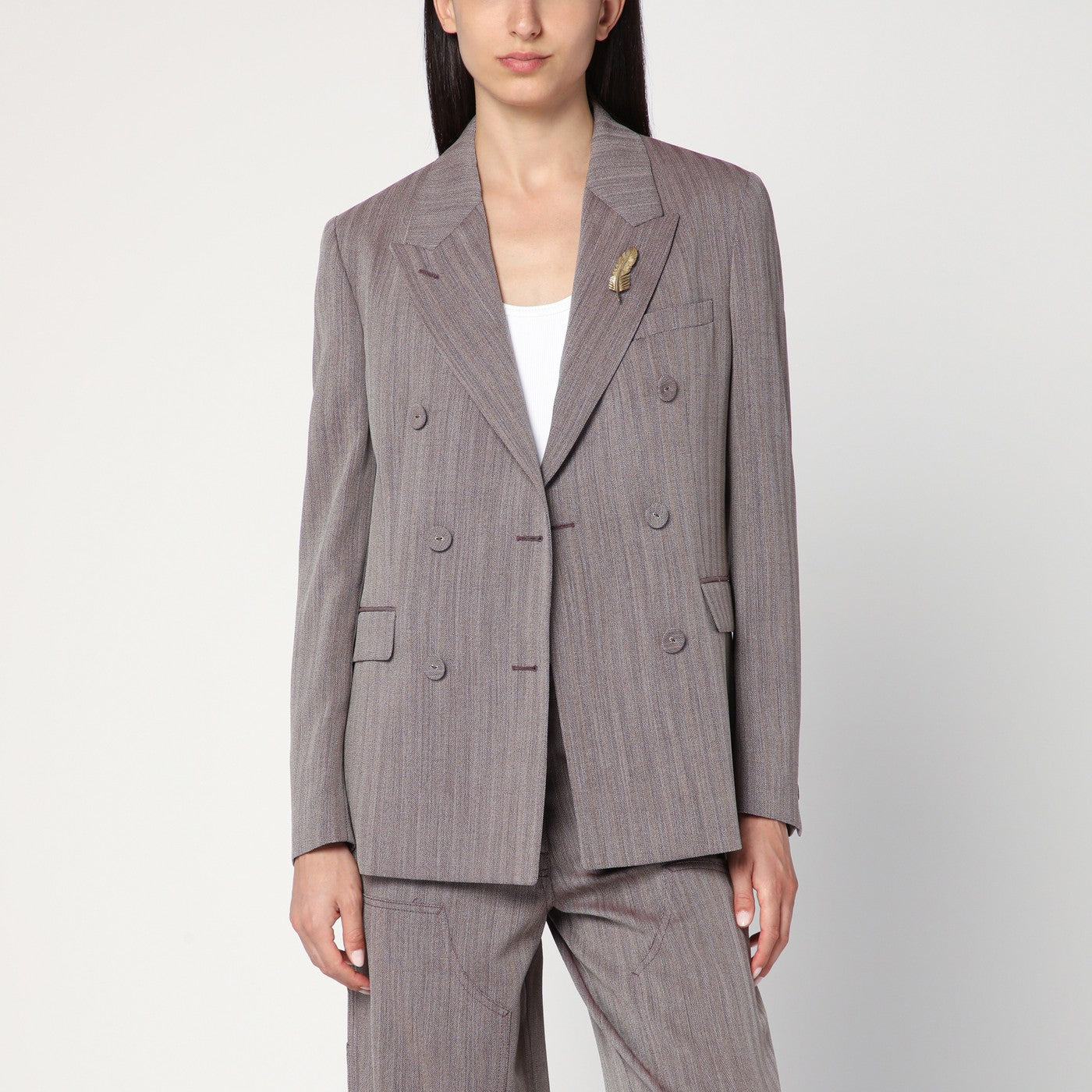 Hellbraune Doppelreiherjacke aus Chevron-Wollmischung
