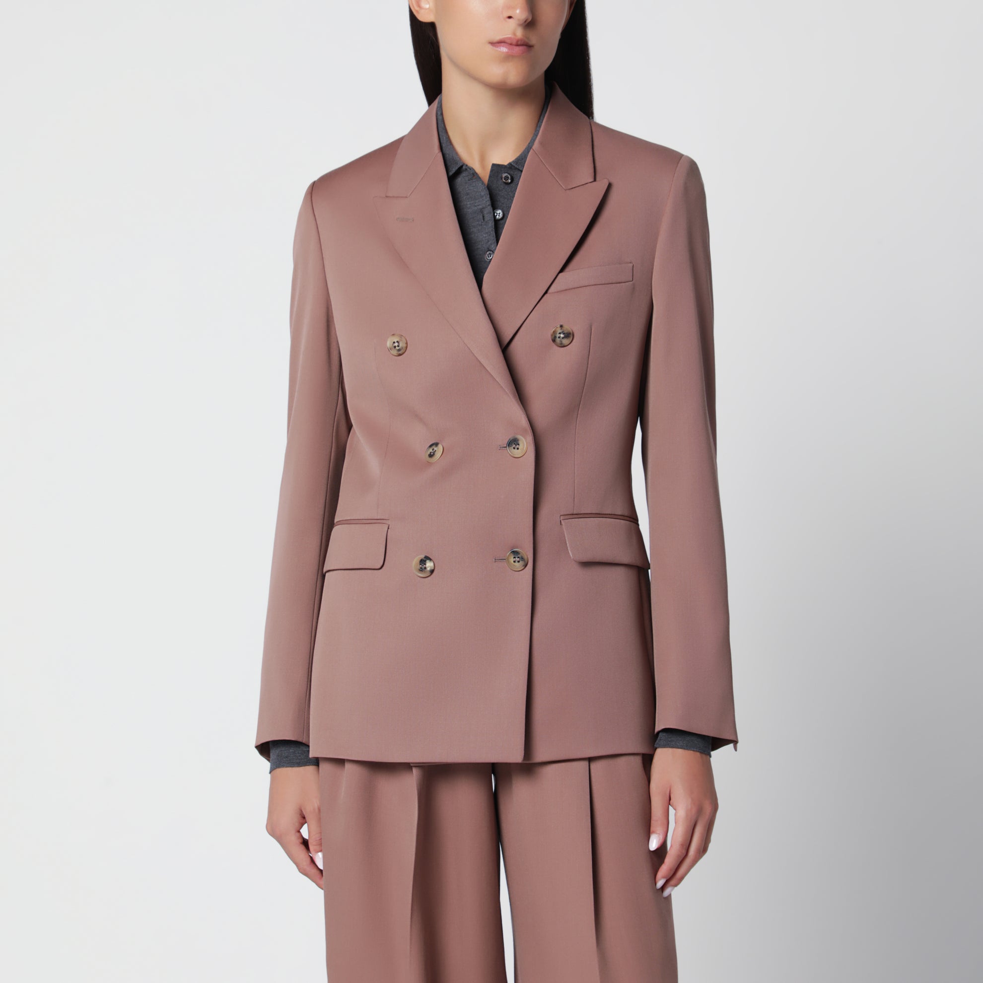 Double-breasted bronze pink virgin wool blazer