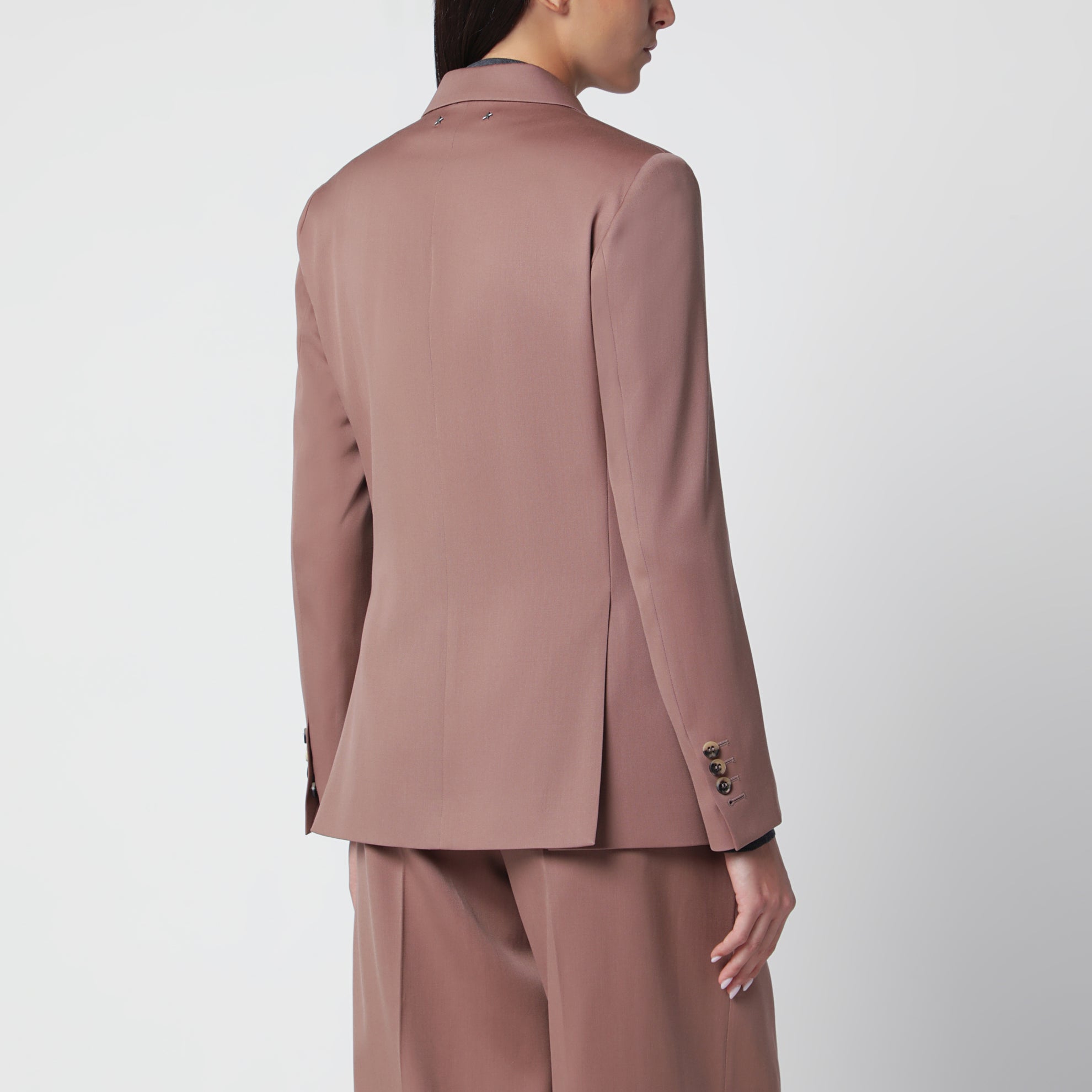 Double-breasted bronze pink virgin wool blazer
