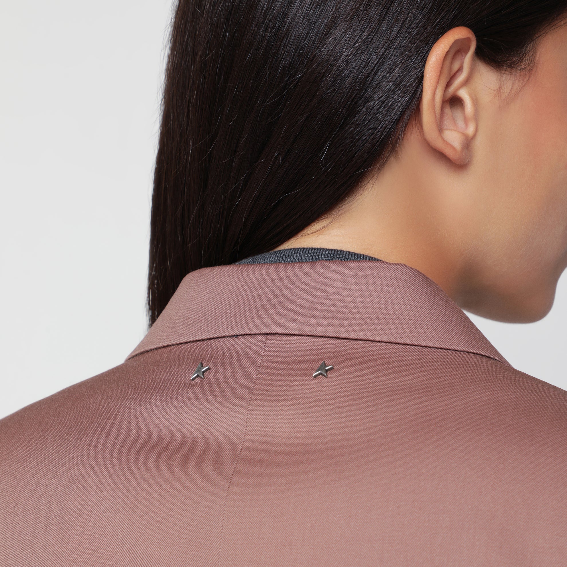 Double-breasted bronze pink virgin wool blazer