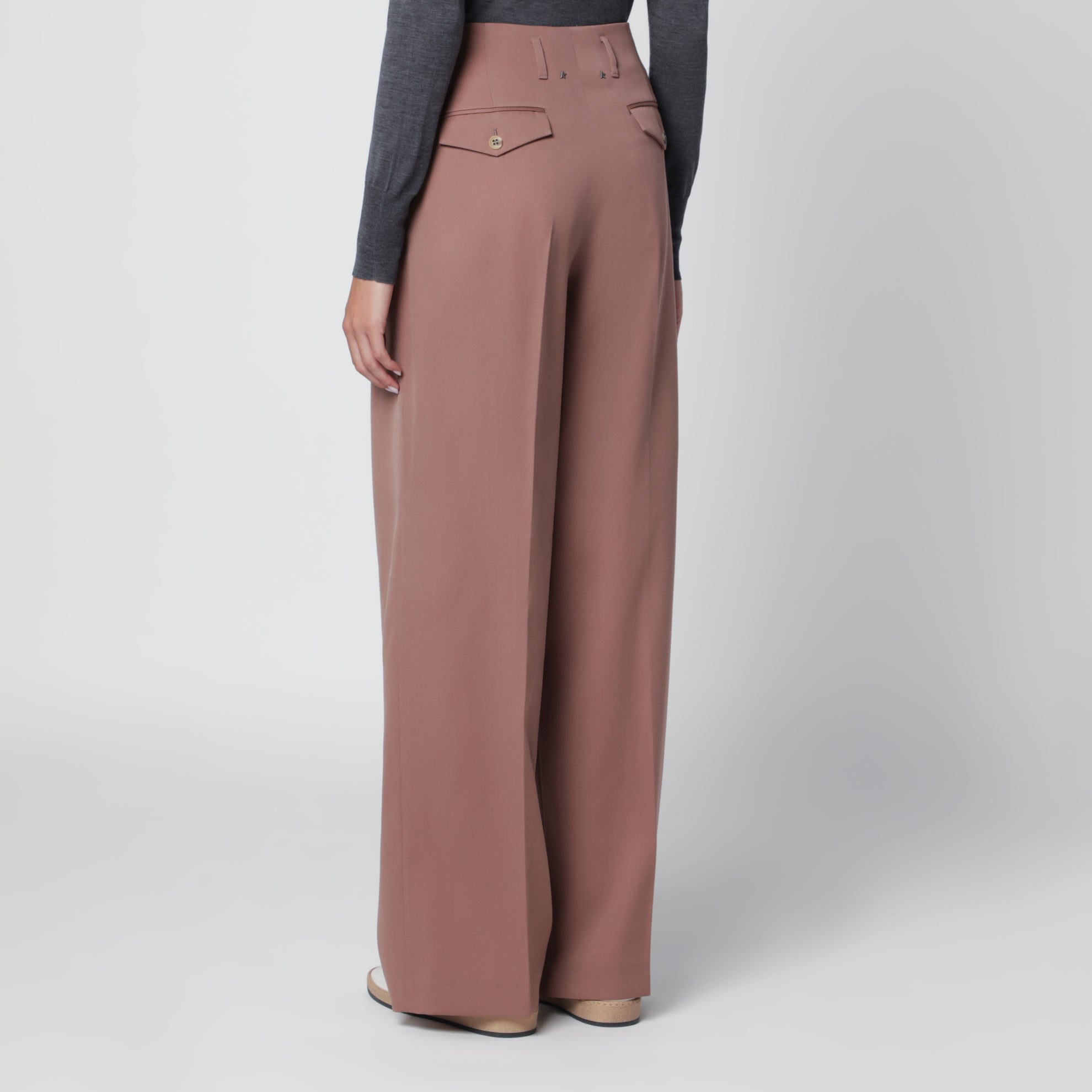 Straight-Leg Bronze Pink virgin wool trousers